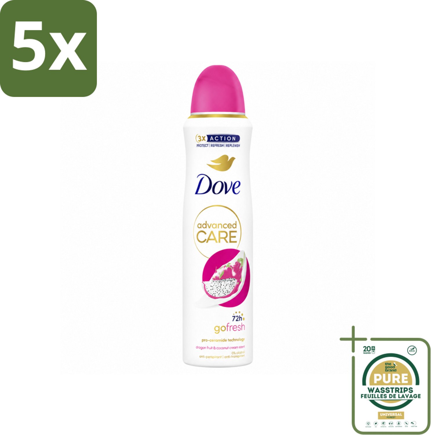 5 x Dove – Deodorant Spray – Dragon Fruit & Coconut Cream – 150 ml - Wasstrips - Anti-zweet Spray - Deodorant Spray - Oksel Verzorging - Frisse Geur - Kokosnootcrème