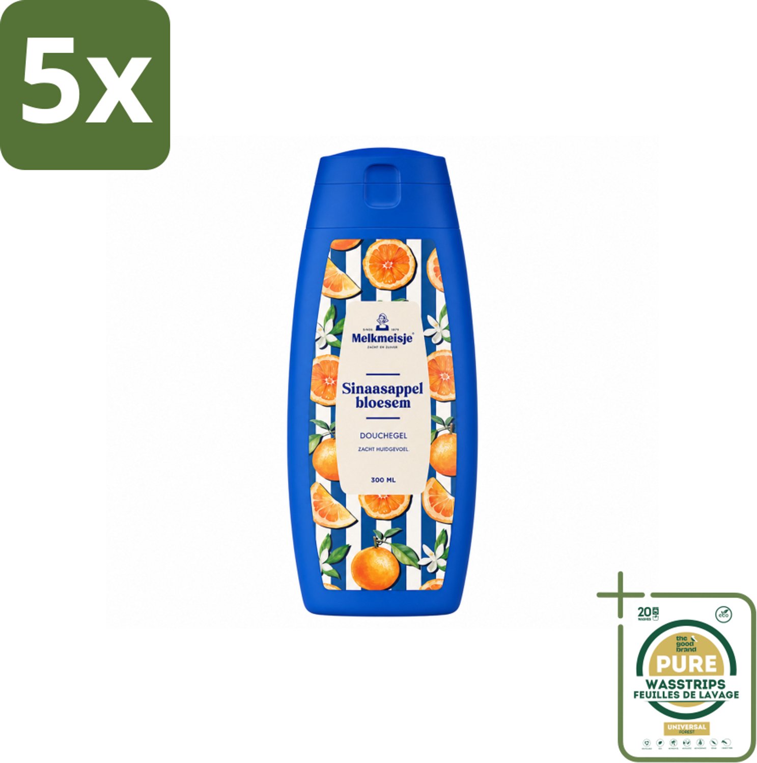 5 x Melkmeisje – Douchegel – Sinaasappelbloesem – 300 ml - Wasstrips - Douchegel Sinaasappel - Douchegel Sinaasappelbloesem - Fris Huidgevoel - Zachte Douchegel - PH-huidneutraal
