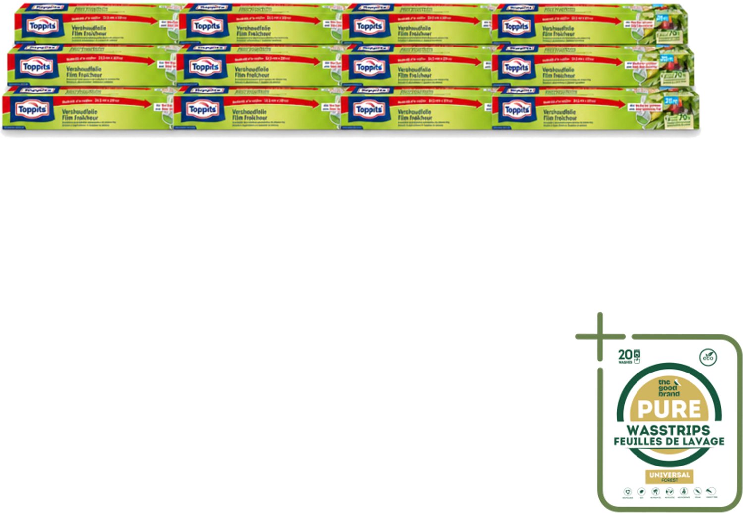12 x Toppits – Vershoudfolie – 32,5 cm × 20 m - Wasstrips - Vershoudfolie - Vers Eten - Geurbehoud - Smaakbehoud - Voedingsstoffenbehoud