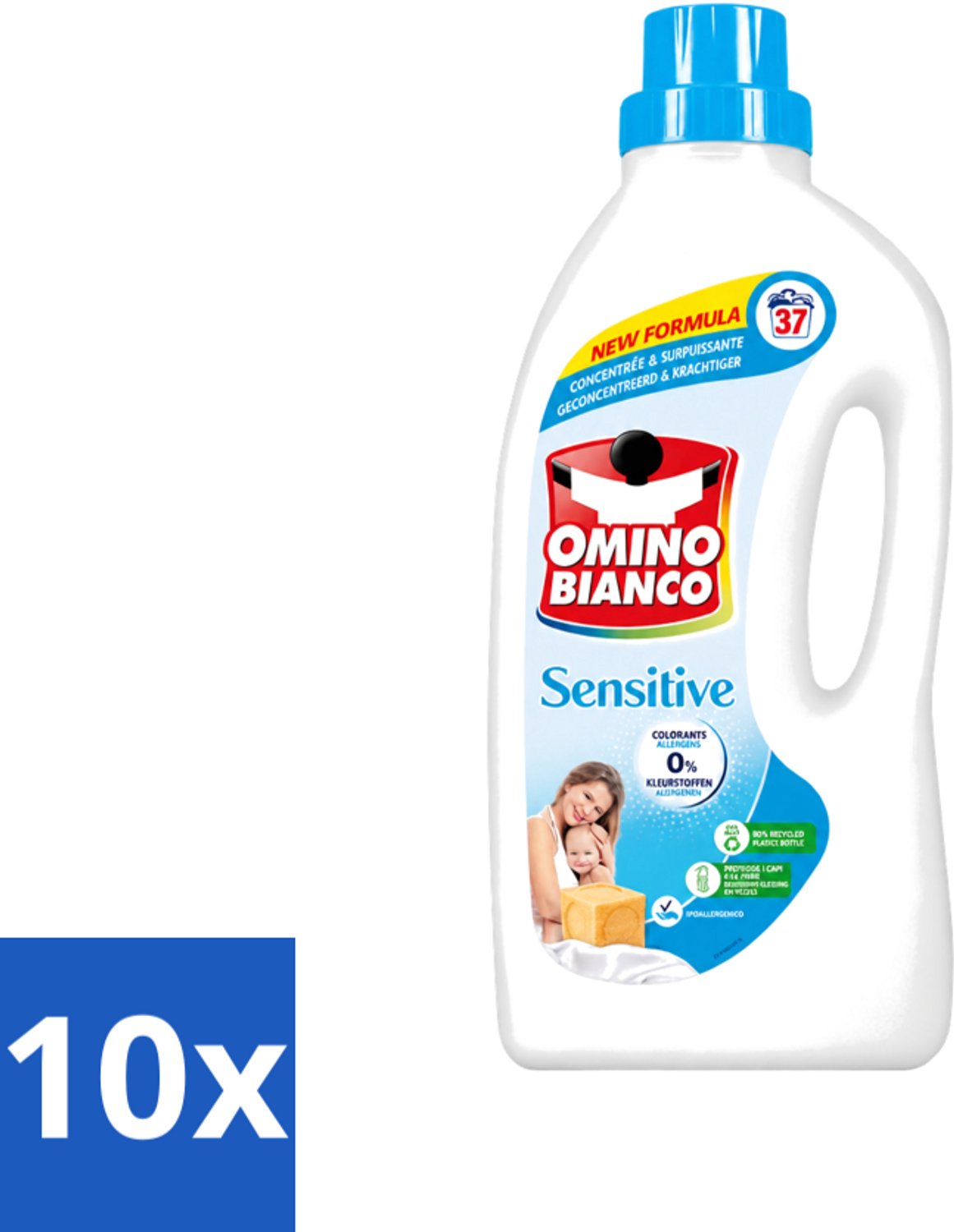 10 x Omino Bianco - Gevoelig - Wasmiddel - Witte & Gekleurde Was - 37 Wasbeurten - Voordeelverpakking - 10 stuks