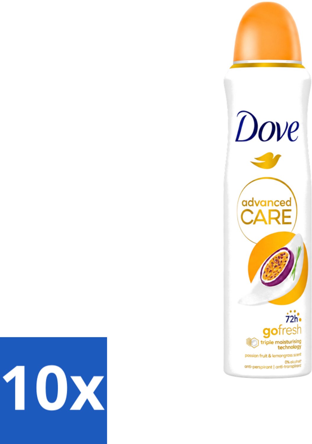 10 x Dove - Deospray - Passievrucht & Citroengras - 150 ml - Voordeelverpakking - 10 stuks