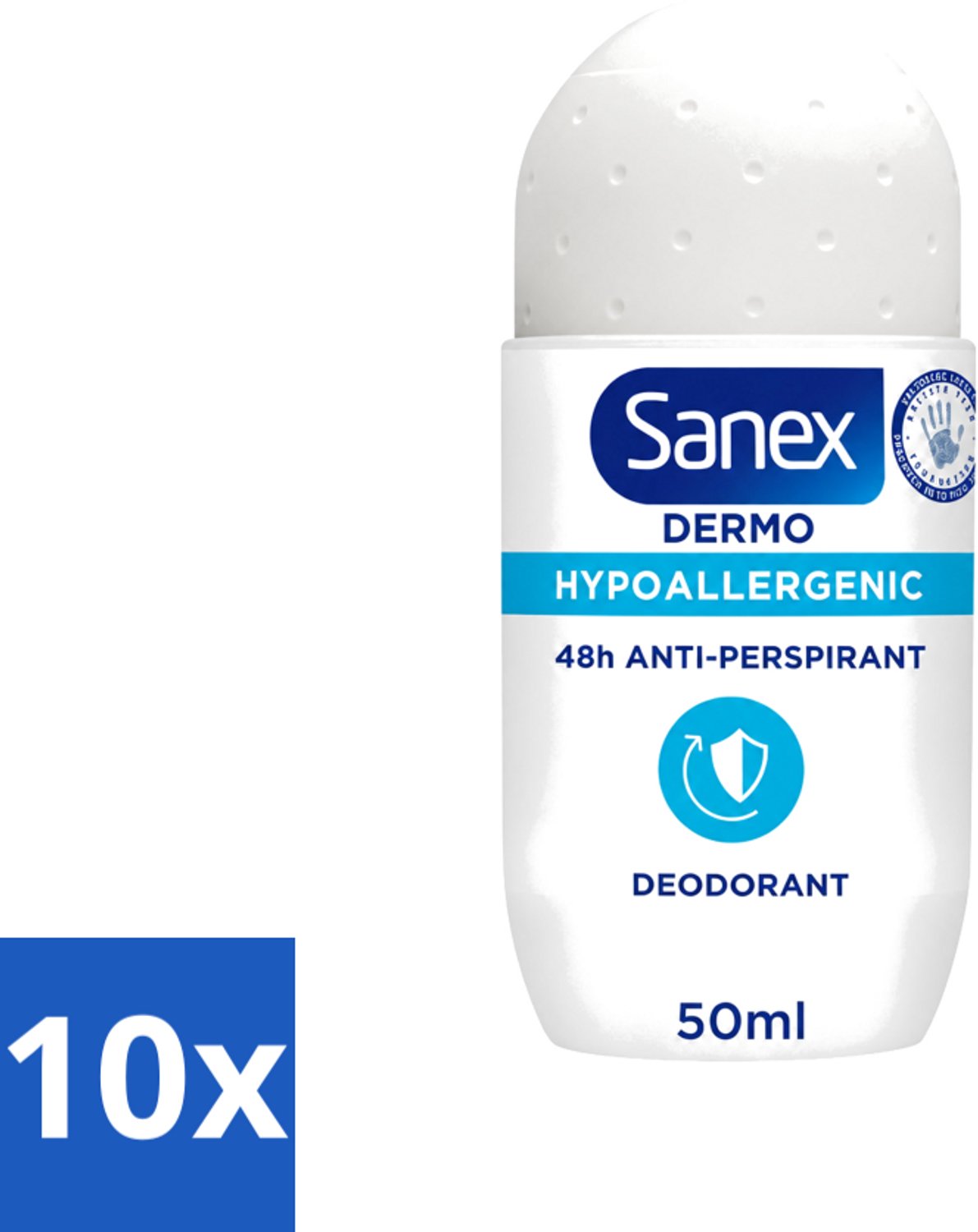 10 x Sanex Dermo - Deodorant Roller - Hypoallergeen - 48h Anti-Transpirant - 50 ml - Voordeelverpakking - 10 stuks