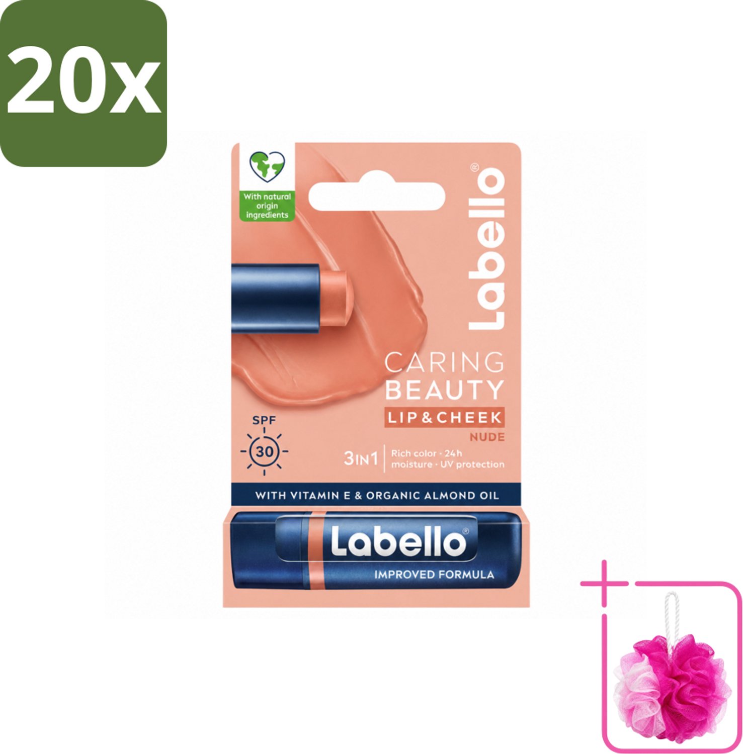 20 x Labello – CLippenbalsem – aring Beauty Nude – 6 ml - Bulkverpakking - Lippenbalsem - Douchemop - Rode lippenbalsem