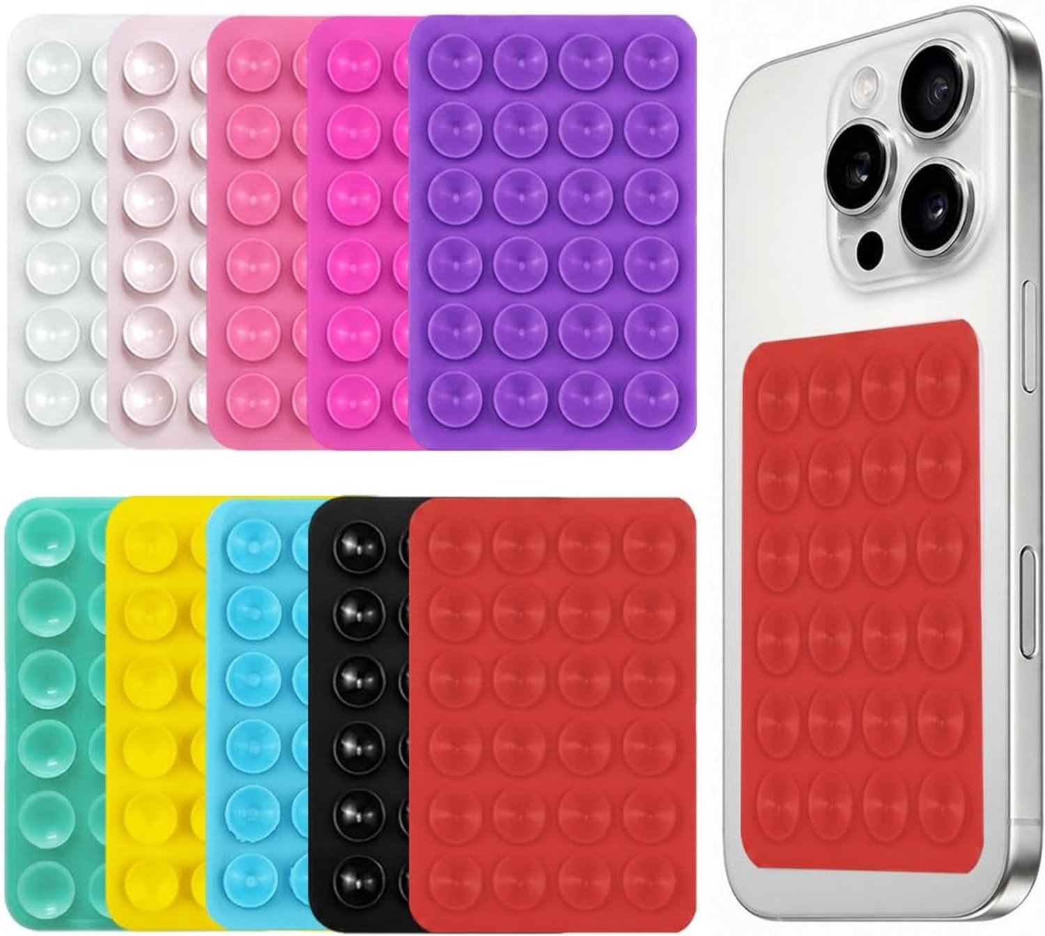 Suction Cup voor mobiele telefoon - 10 stuks - zwart, wit, blauw, roze, geel en meer - sterke hechting - Vemera