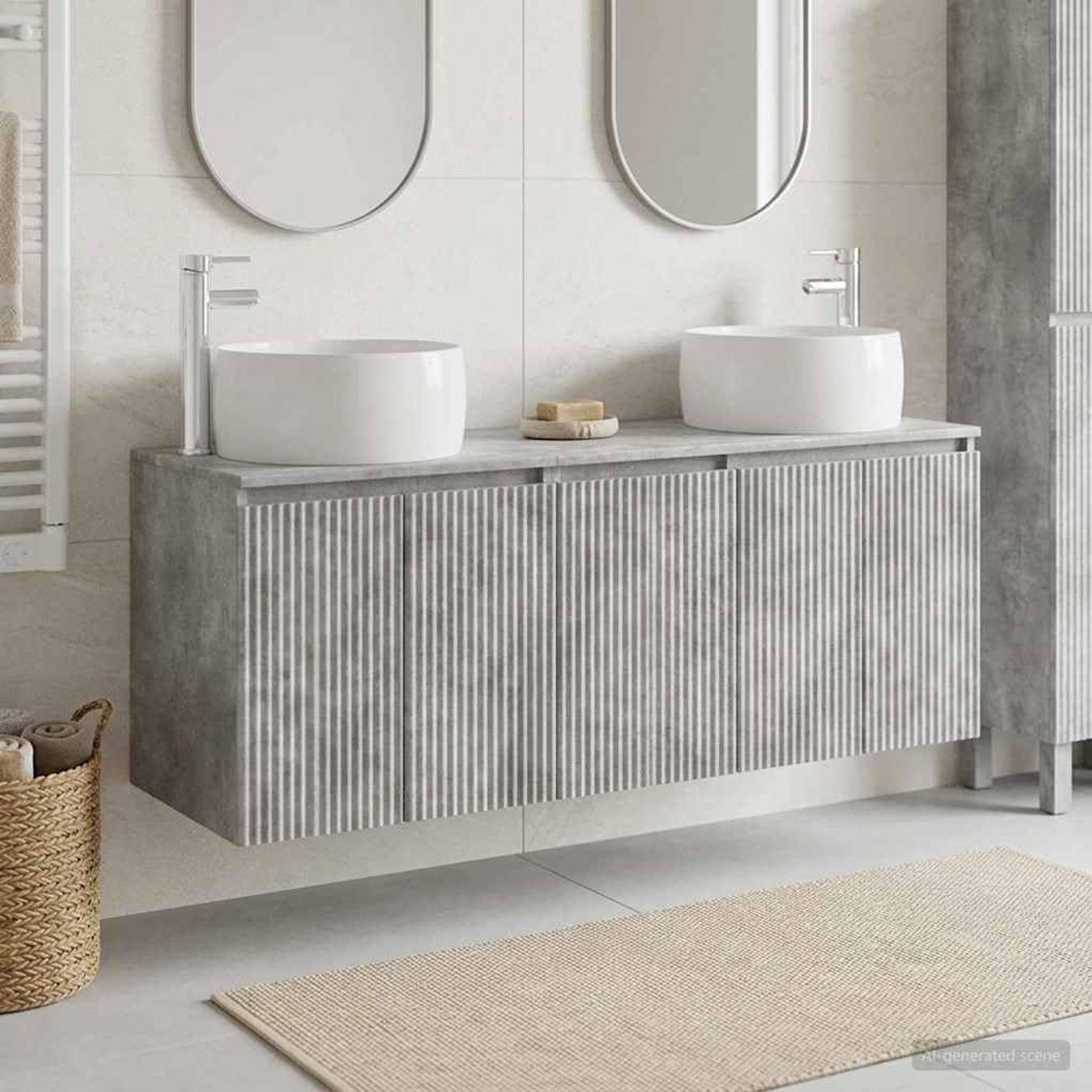 Badkamerkast set 3 st. Beton grijs 49,5 x 44,5 x 66 cm houtmateriaal