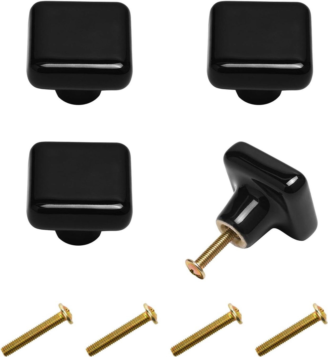Set van 4 Zwarte Keramische Knoppen voor Lades, Kasten en Deuren - Moderne Handgrepen voor Keuken, Slaapkamer en Woonkamer met Schroeven