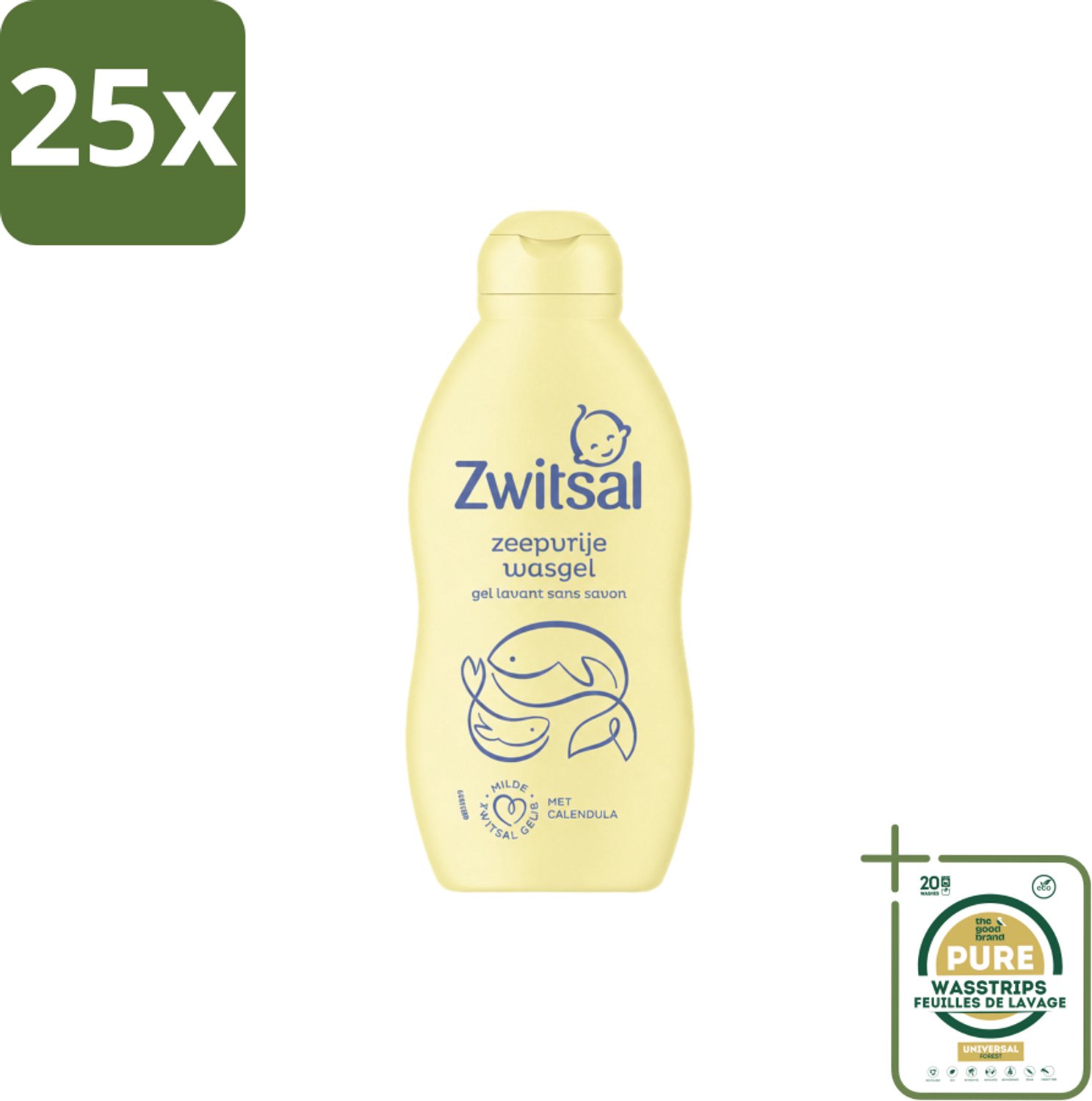 25 x Zwitsal – Wasgel – Zeepvrij – 200 ml - Wasstrips - Baby Wasgel - Zeepvrij Wasgel - Babyhuid Verzorging - Milde Wasgel - Calendula Wasgel