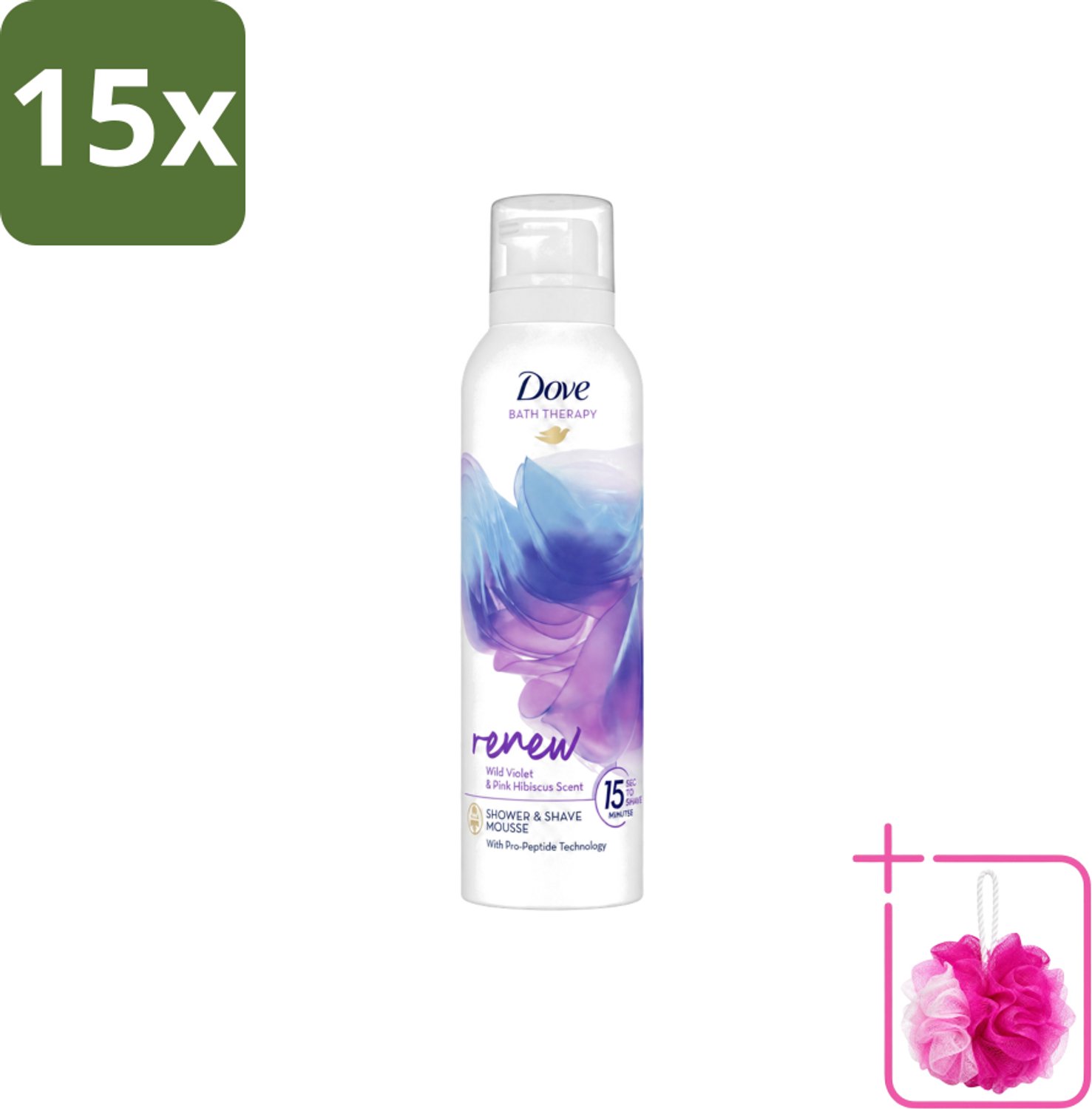 15 x Dove – Douche- & Scheerschuim – Bath Therapy Renew – 200 ml - Bulkverpakking - Douche en scheerschuim - Douchemop - Huidvernieuwing