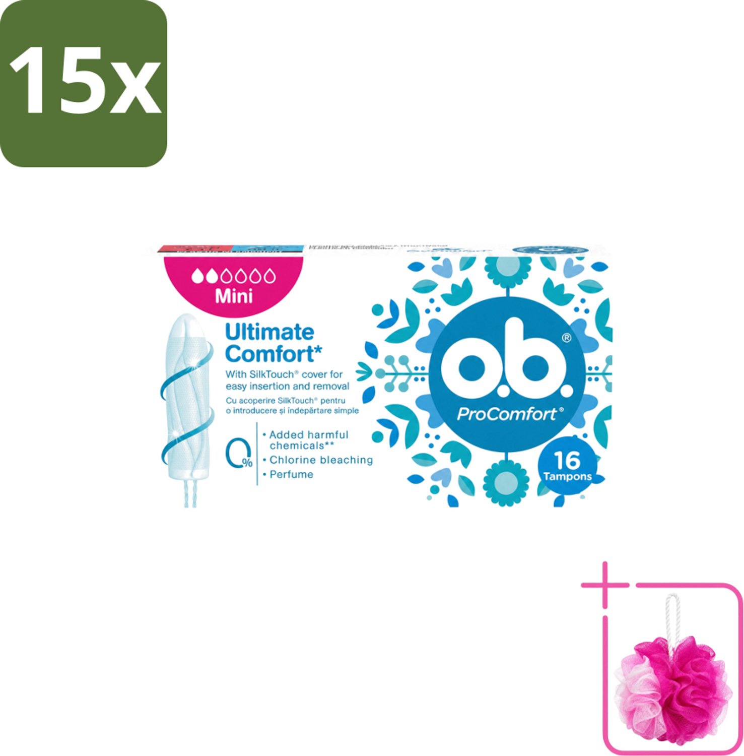 15 x OB – Tampons – ProComfort Mini – Comfort Fit - Bulkverpakking - Tampons - Douchemop - Menstruatie