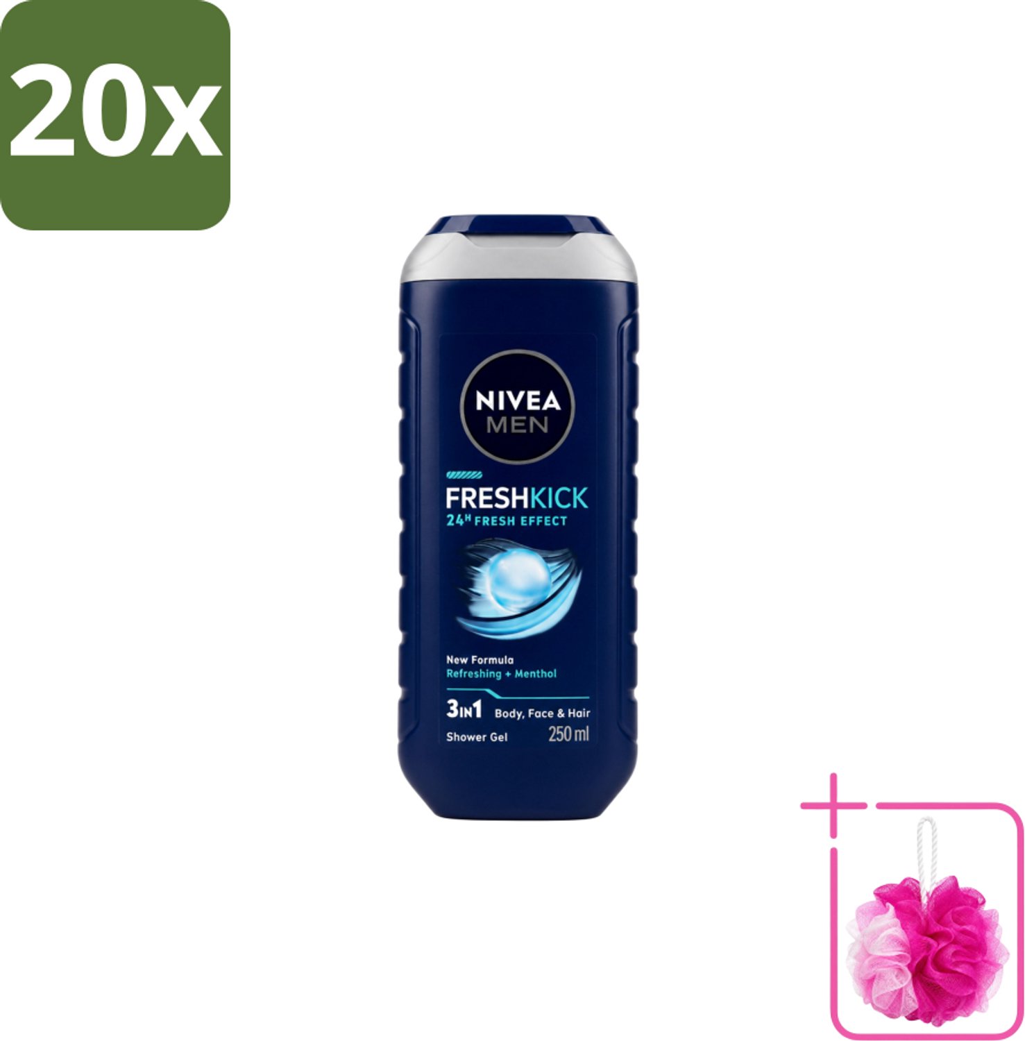 20 x Nivea Men – Douchegel – Fresh Kick – 250 ml - Bulkverpakking - Douchegel - Douchemop - Verfrissend