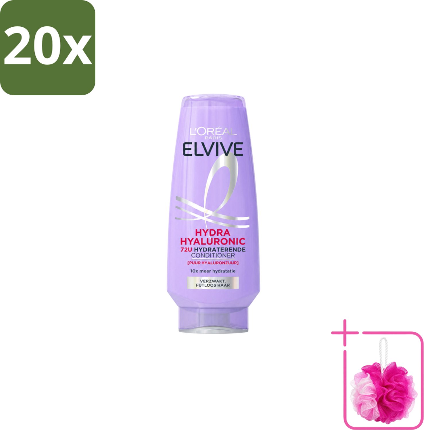 20 x L’Oréal Paris Elvive – Conditioner – Hydra Hyaluronic Hydraterend – 200 ml - Bulkverpakking - Hydratatie - Douchemop - Hyaluronzuur