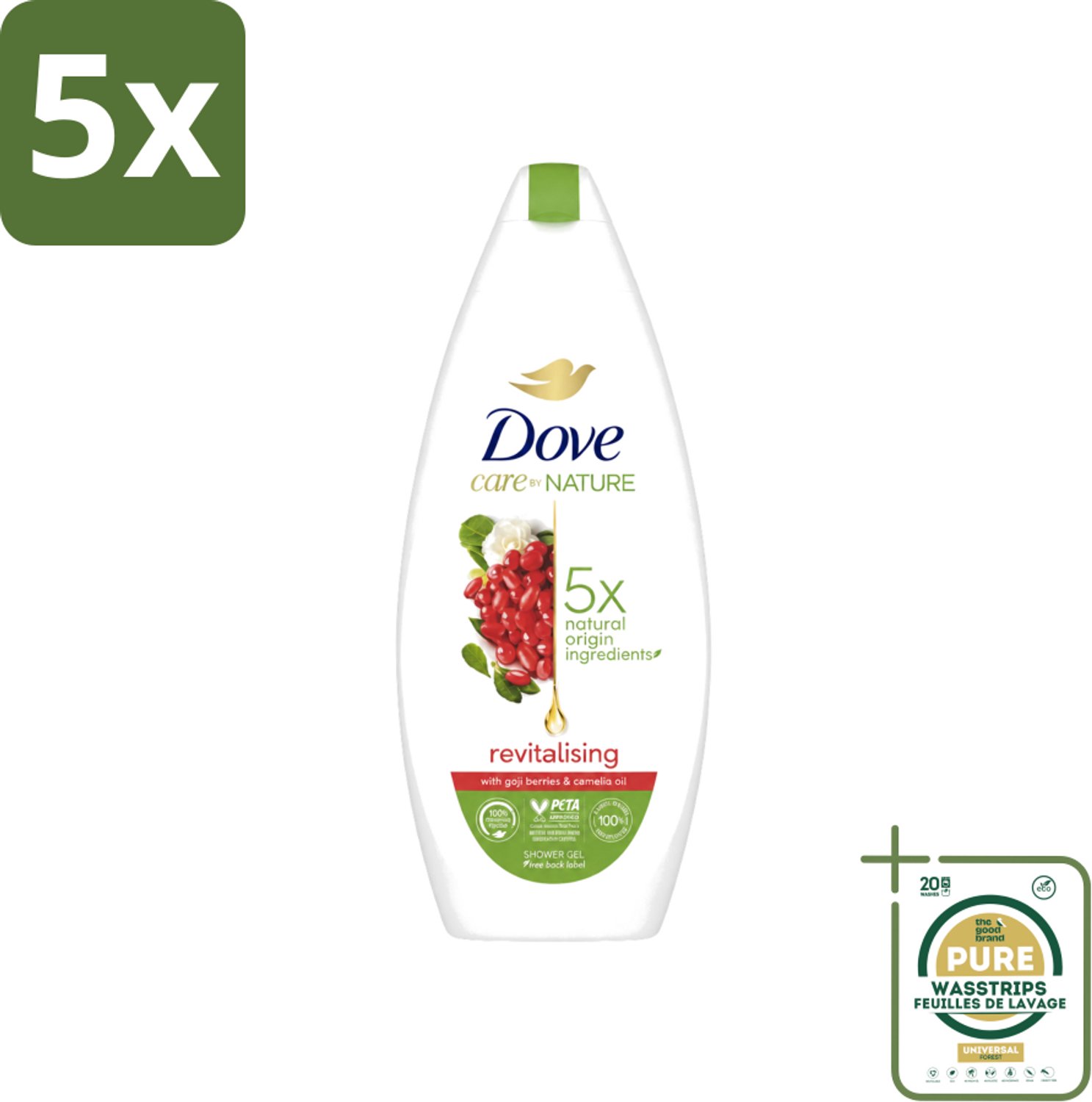 5 x Dove - Douchegel - Revitalising - Verfrissend - 225 ml - Wasstrips - Douchegel - Huidverzorging - Verfrissend - Revitaliserend - Hydraterend