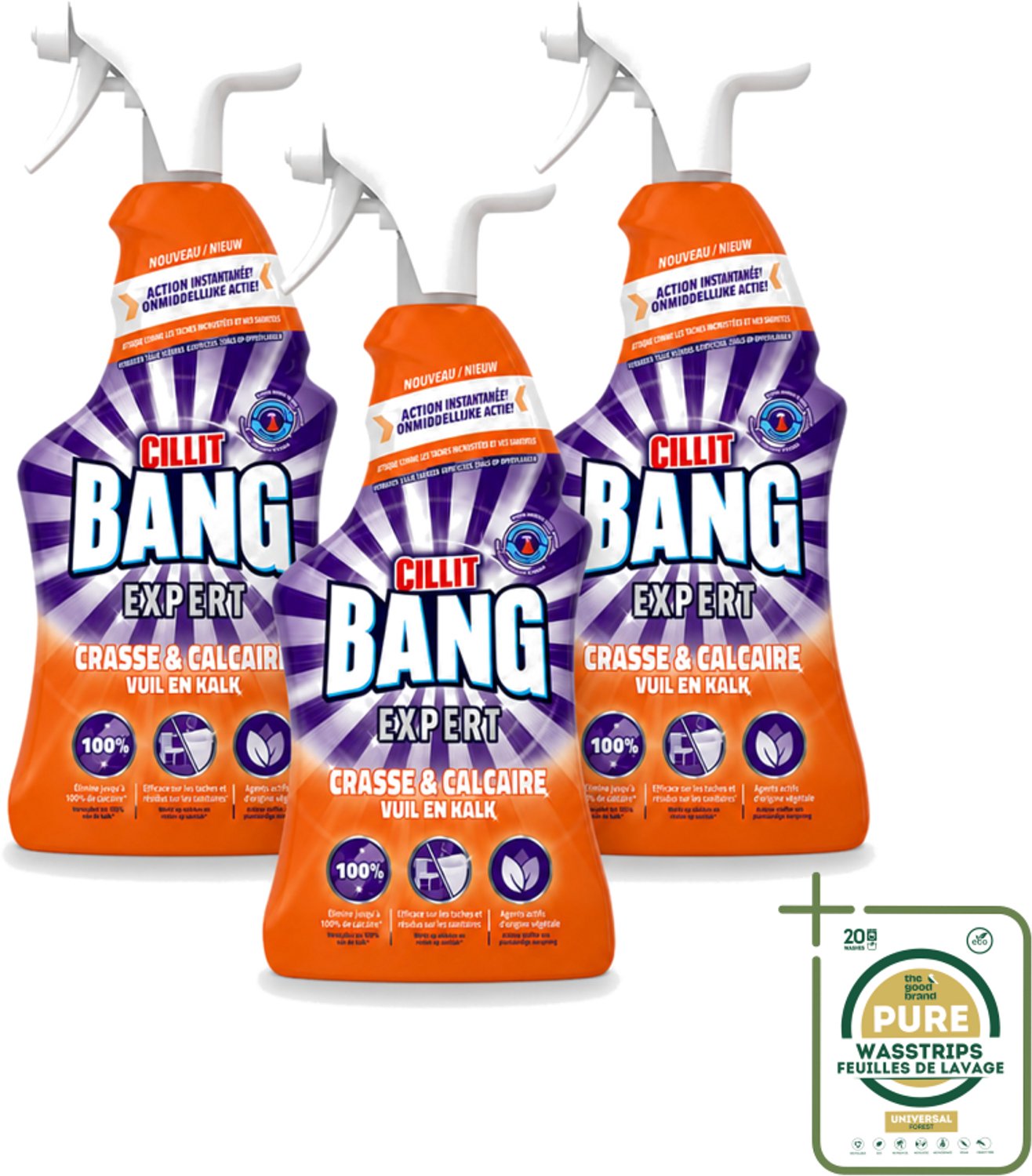 3 x Cillit Bang - Lime & Grime Spray - Verwijdert Vuil en Kalk - 750 ml - Wasstrips - Kalk Verwijderen - Vet Verwijderen - Vuil Verwijderen - Reinigings Spray - Keuken Reinigen