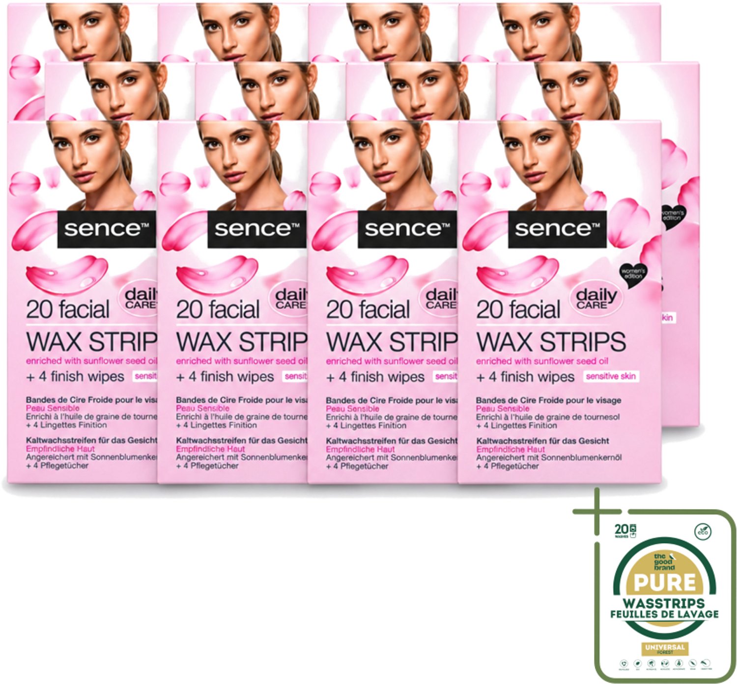 12 x Sence - Waxstrips - Gezicht - 20 Waxstrips - Wasstrips - Gezichts-waxstrips - Gezichts-wax - Gezichts-ontharing - Haartjes Verwijderen - Gladde Huid