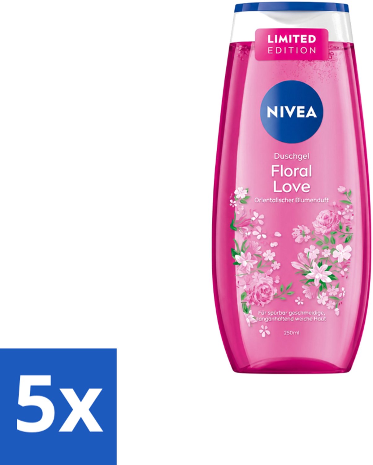 5 x Nivea – Douchegel – Floral Love – 250 ml - Voordeelverpakking - 5 stuks