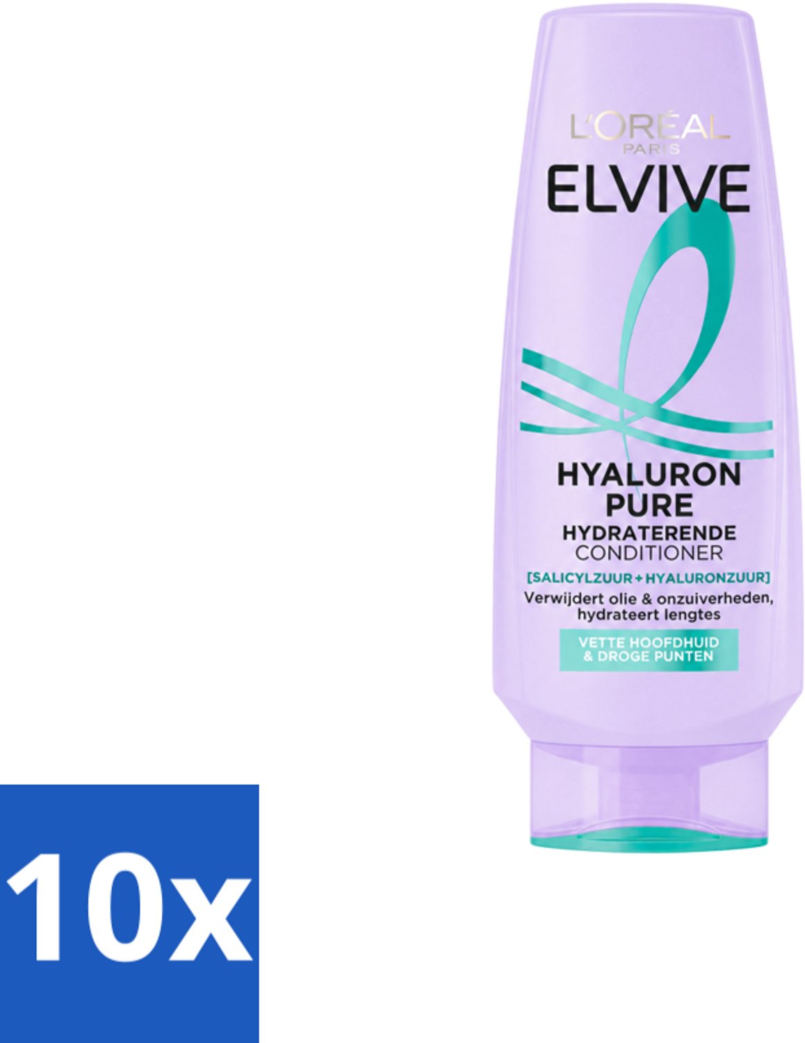 10 x L’Oréal Paris Elvive – Conditioner – Hyaluron Pure – Vette Hoofdhuid & Droge Punten – 200 ml - Voordeelverpakking - 10 stuks