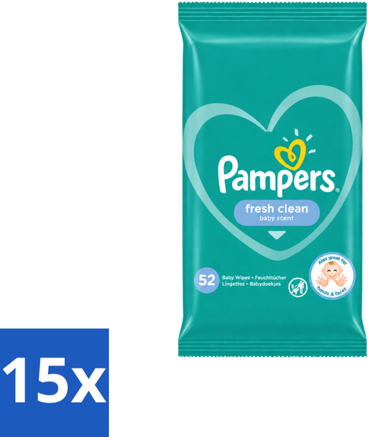 15 x Pampers – Billendoekjes – Fresh Clean – 52 Doekjes - Voordeelverpakking - 15 stuks