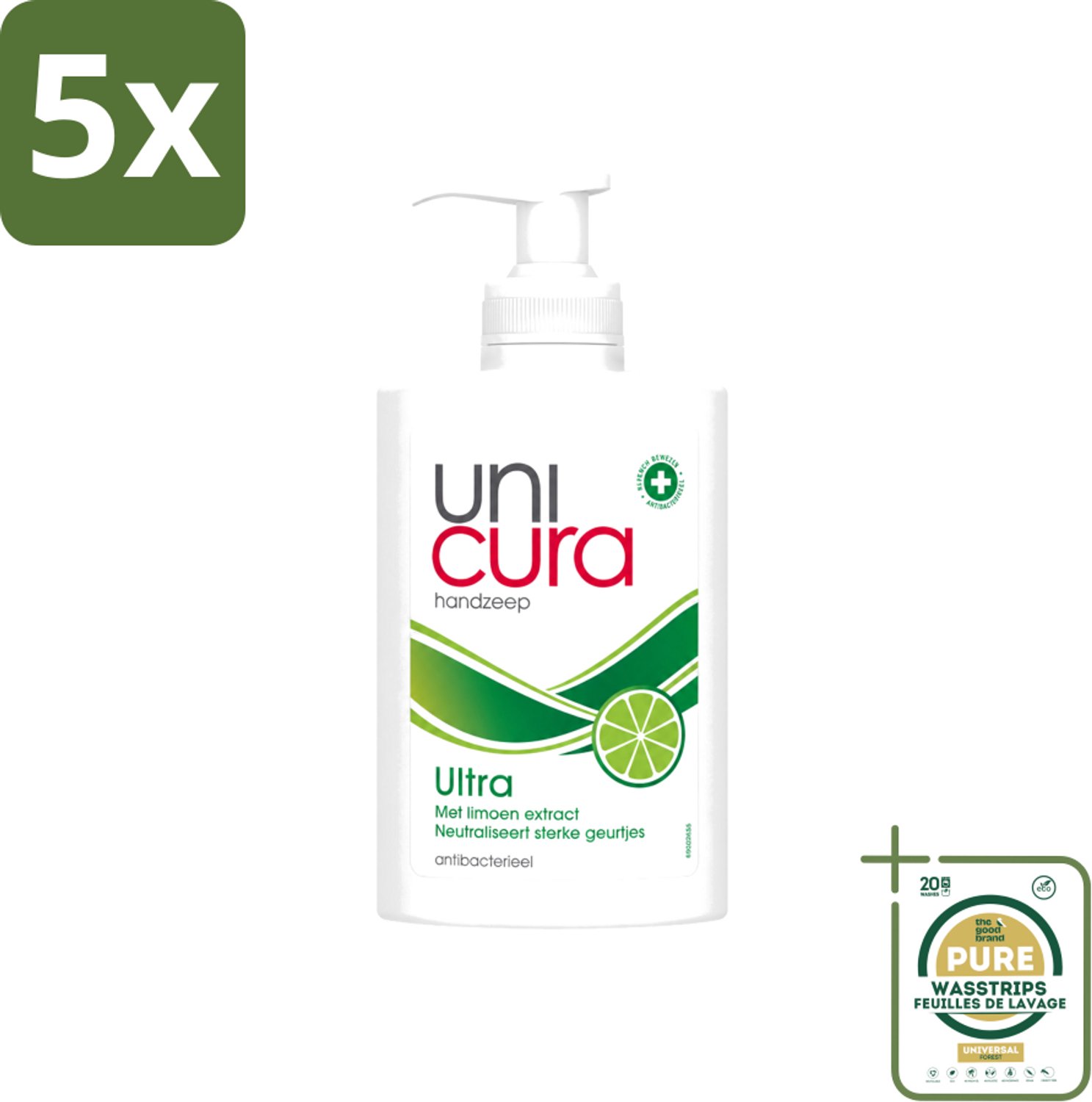 5 x Unicura - Vloeibare Zeep Ultra - Verzorgend - 250 ml Pomp - Wasstrips - Handzeep - Antibacteriële Handzeep - Handverzorging - Hygiëne - Natuurlijke Handzeep