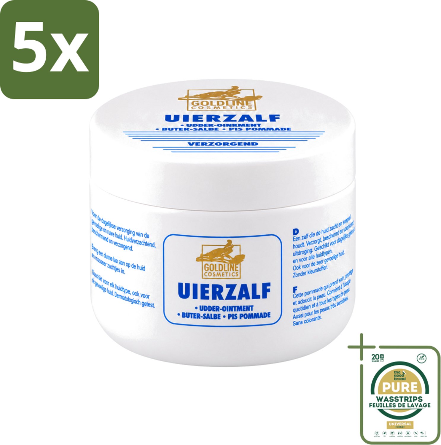 5 x Goldline - Uierzalf - Bodycrème - Beschermend - 250 ml - Wasstrips - Uierzalf - Bodycrème - Huidbescherming - Huidverzorging - Gevoelige Huid