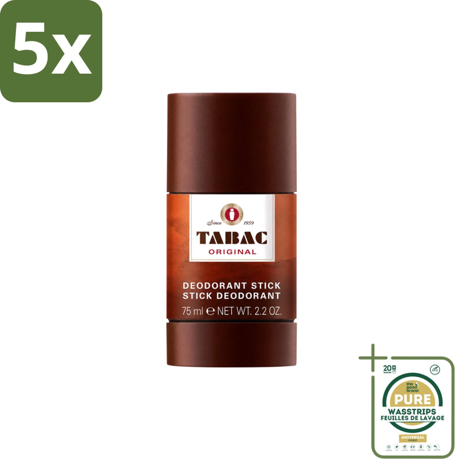 5 x Tabac Original - Deodorant Stick - Langdurige frisheid - 75 ml - Wasstrips - Deodorant Stick - Langdurige Frisheid - Zweetbescherming - Pittige Geur - Mannelijke Geur