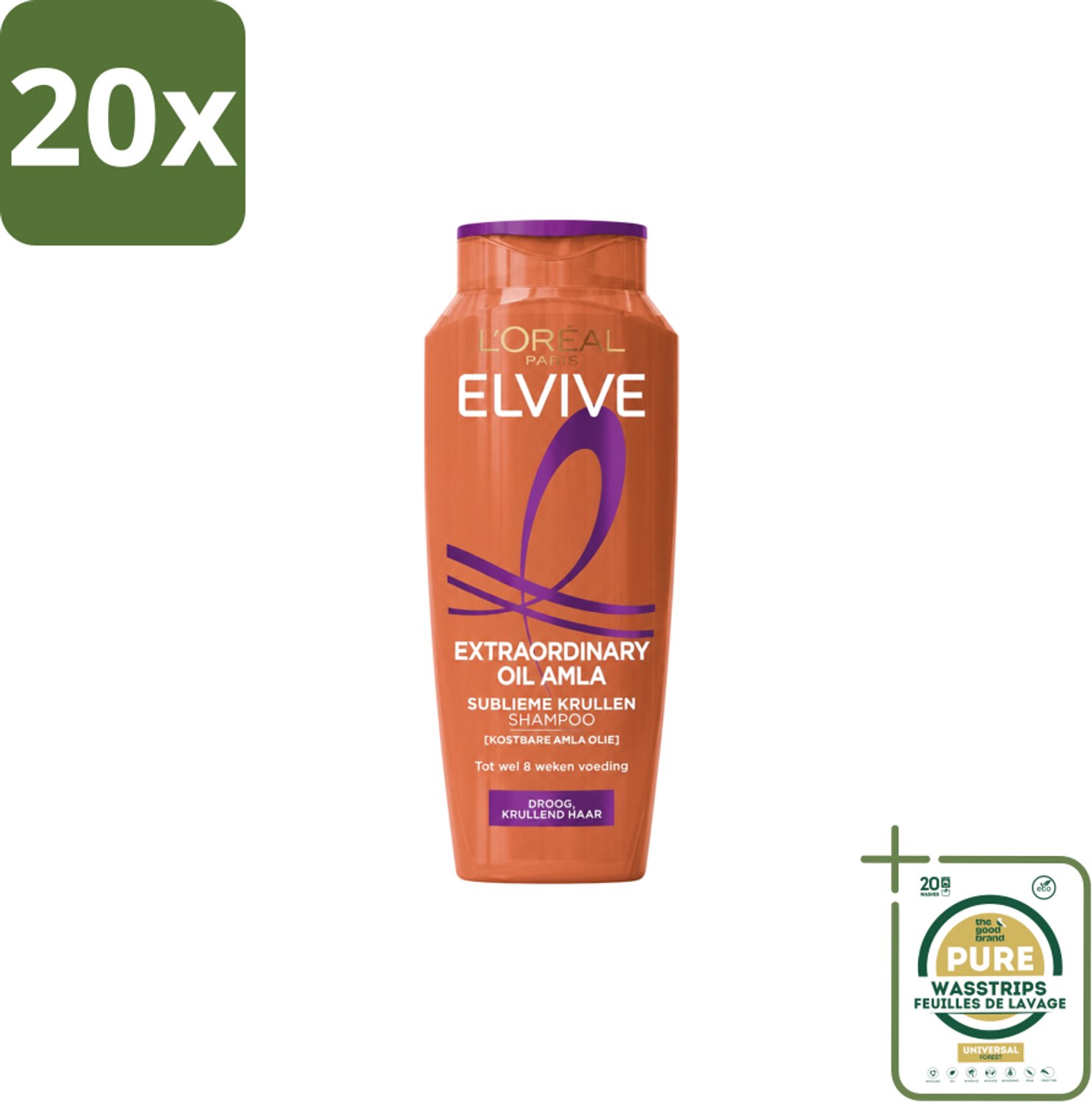 20 x L’Oréal Paris Elvive – Shampoo – Extraordinary Oil Amla – Droog & Krullend Haar – 250 ml - Wasstrips - Conditioner Droog Haar - Conditioner Krullen - Amla-olie Conditioner - Kruldefinitie - Voeding Haar