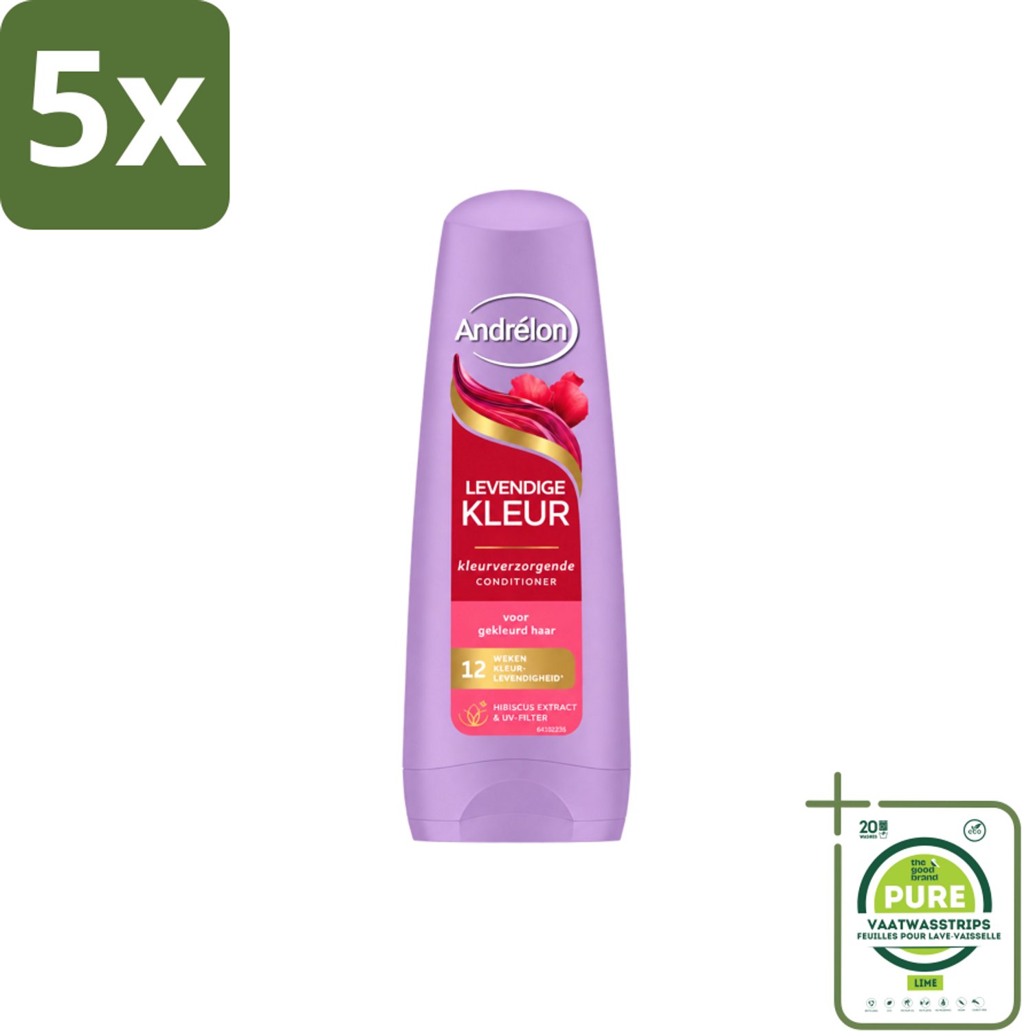 5 x Andrélon – Conditioner – Levendige Kleur – 200 ml - Grootverpakking - Vaatwasstrips - Kleurvervanging - Haarkleur Beschermen - UV-filter - Hibiscus-extract - Haar Verzorgen