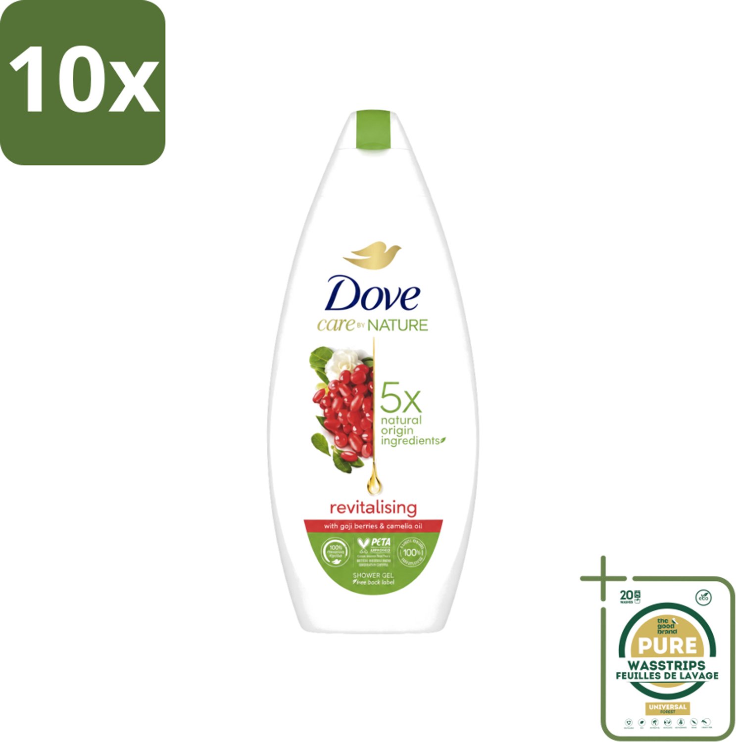 10 x Dove - Douchegel - Revitalising - Verfrissend - 225 ml - Wasstrips - Douchegel - Huidverzorging - Verfrissend - Revitaliserend - Hydraterend
