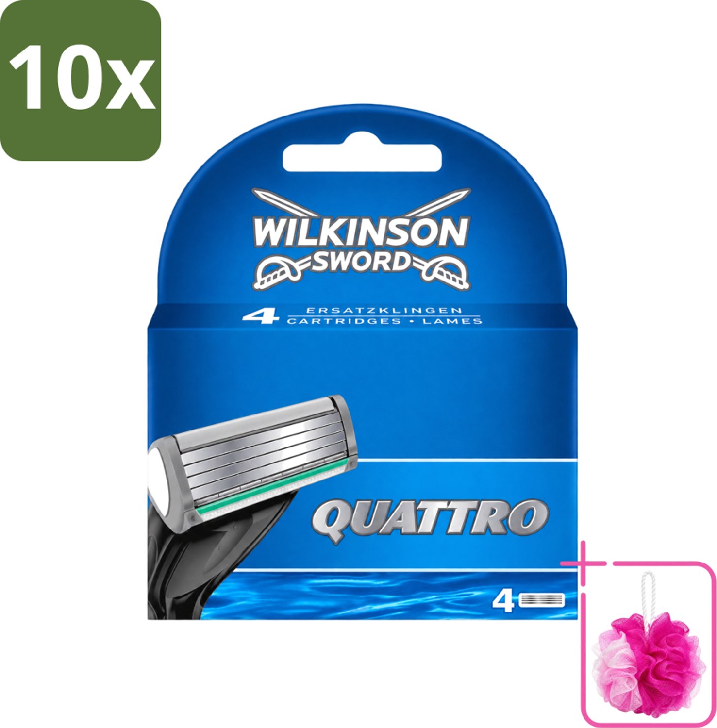 10 x Wilkinson - Navulmesjes Quattro - Met Precisietrimmer - 4 scheermesjes - Bulkverpakking - Scheermesjes - Douchemop - Navulmesjes