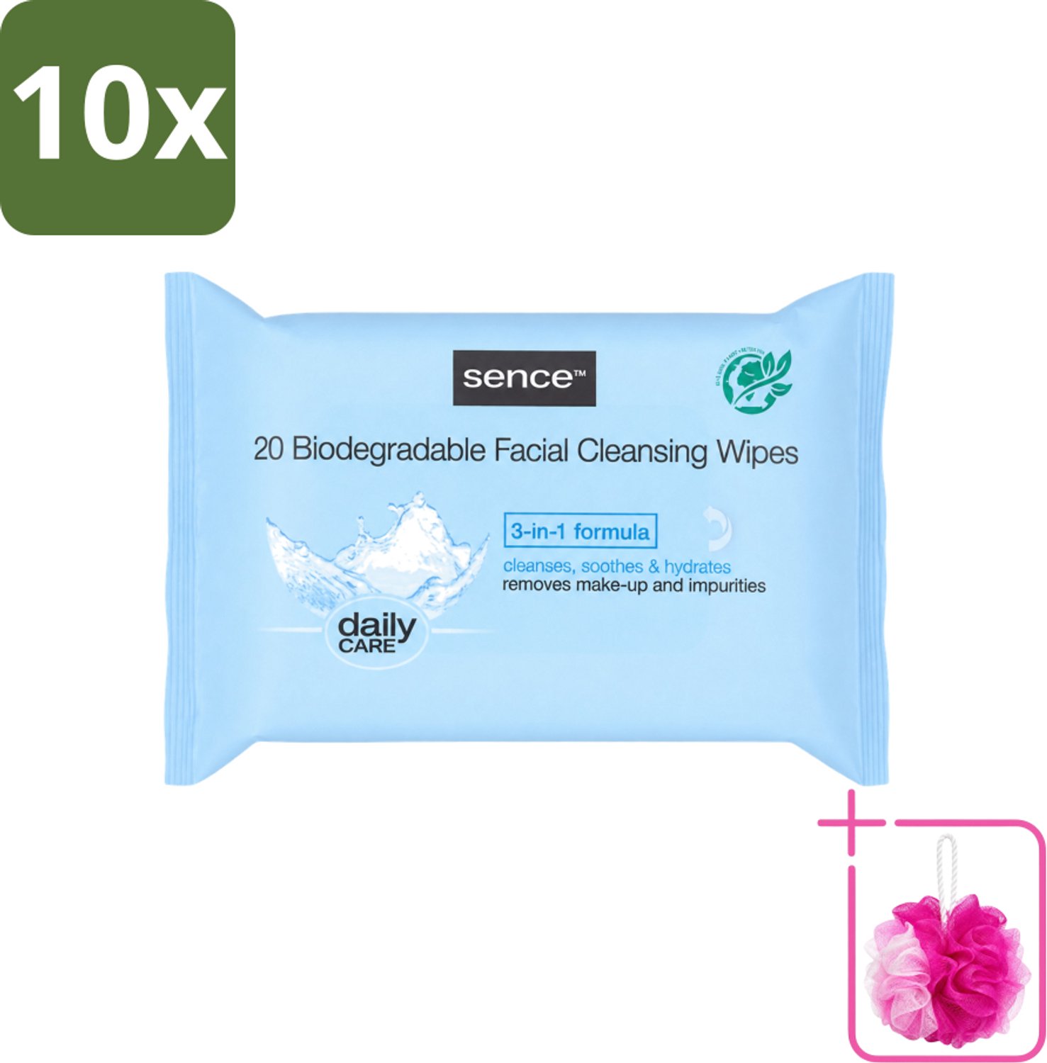 10 x Sence - Normale Huid - Gezichtsreinigingsdoekjes - Mild Reinigend - 20 Doekjes - Bulkverpakking - Gezichtsreinigingsdoekjes - Douchemop - Huid reinigen