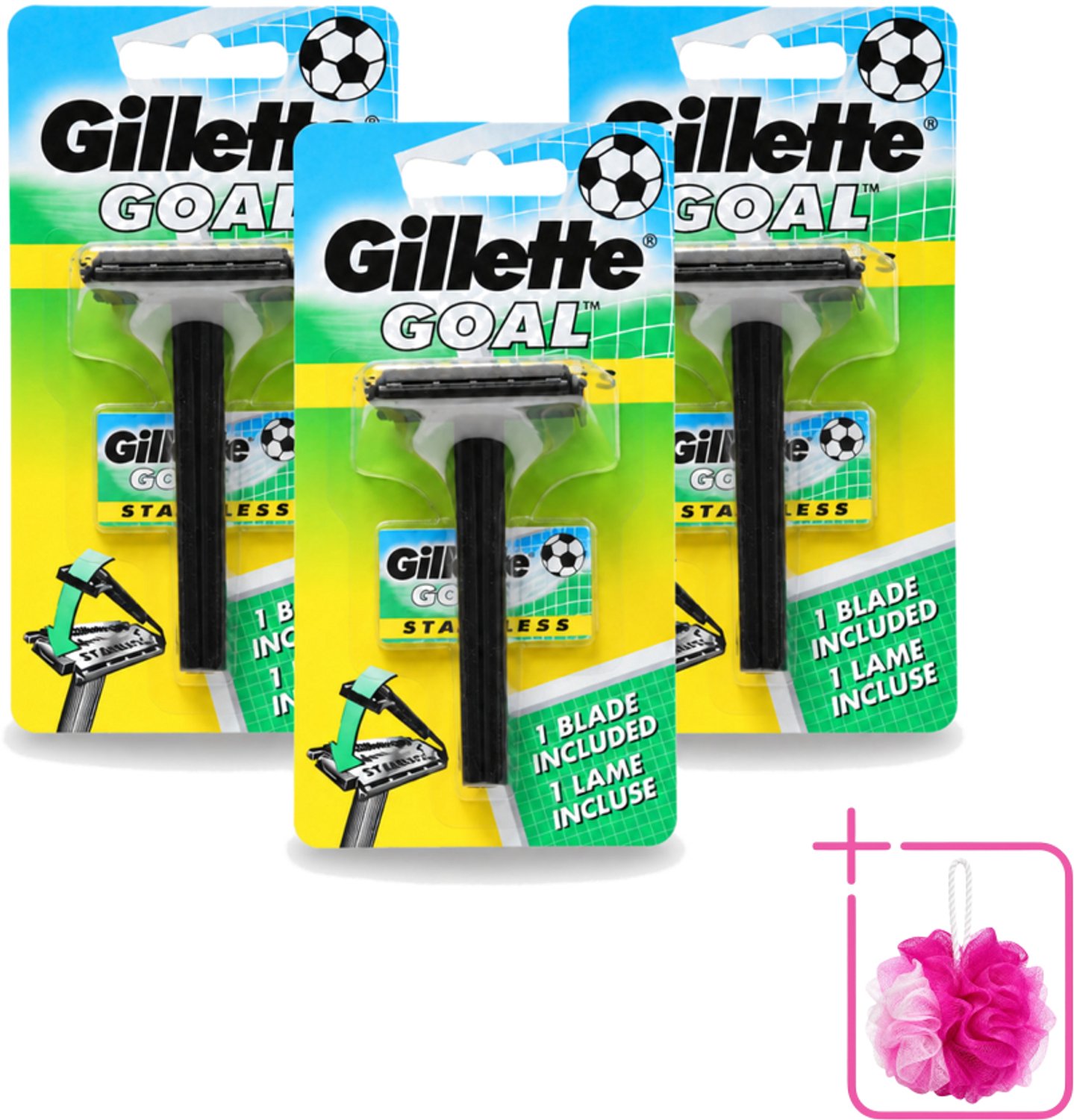 3 x Gillette - Goal - Scheerset - Stainless Steel - Duurzaam en scherp - 1 Scheermesje - Bulkverpakking - Scheermes - Douchemop - Mesjes