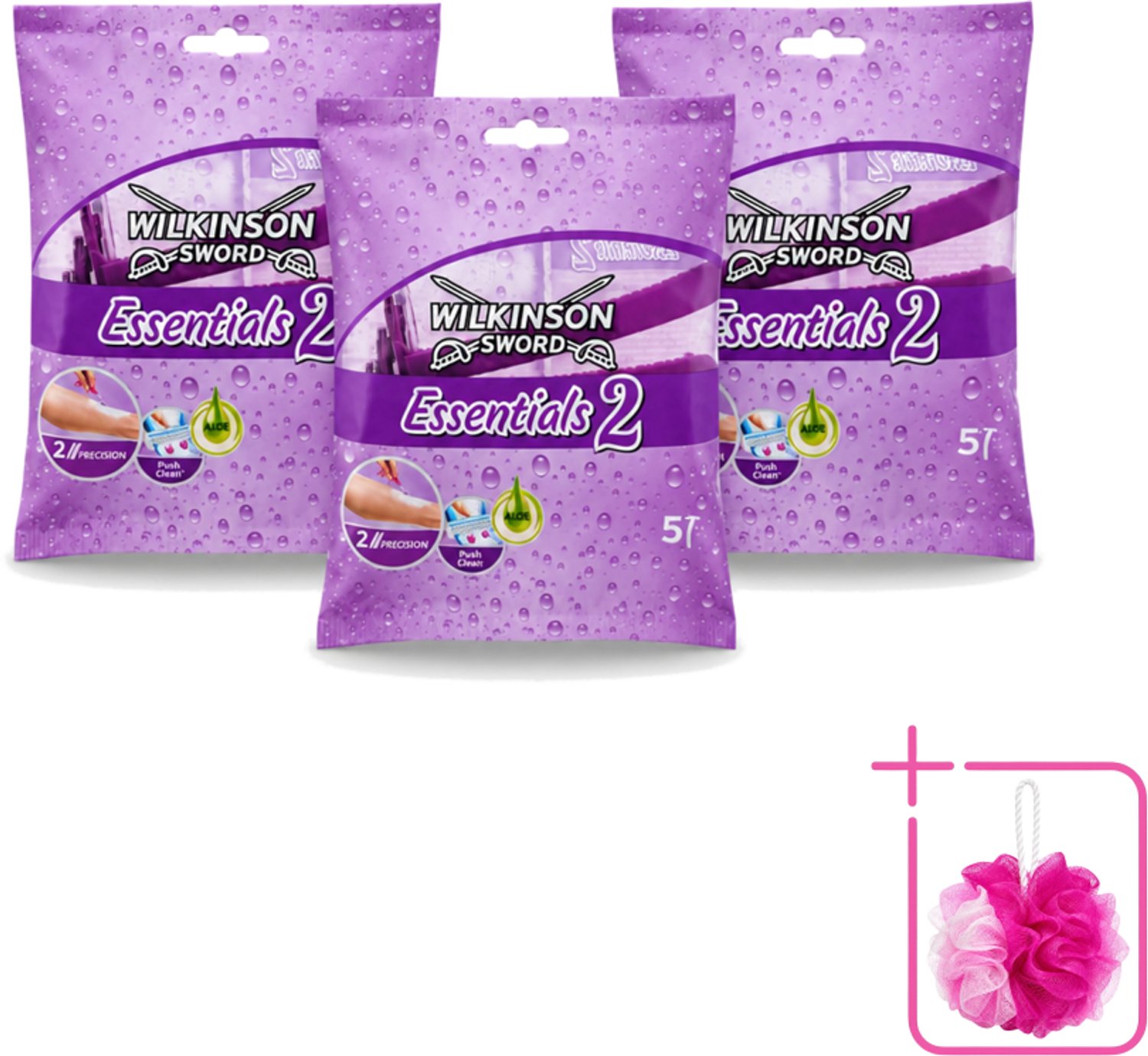 3 x Wilkinson - Wegwerpscheermesjes Essentials 2 - Voor Dames - Antislip Greep - 5 scheermesjes - Bulkverpakking - Wegwerpscheermesjes voor dames - Douchemop - Scheermesjes met antislip handgreep