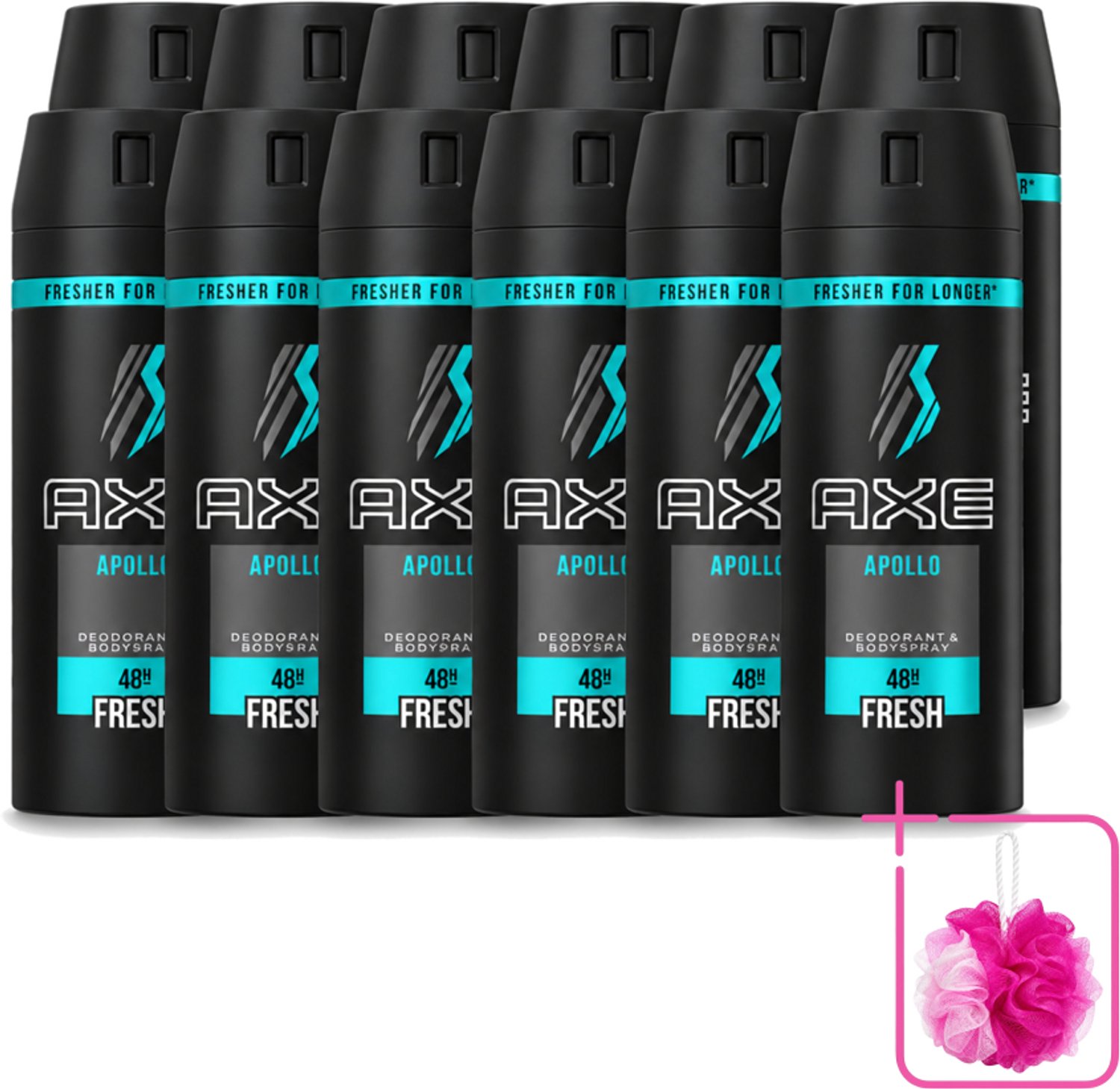 12 x Axe - Deodorant Bodyspray - 48hrs Non Stop Fresh - Apollo - 150 ml - Bulkverpakking - Deodorant sprayer - Douchemop - Frisse geur