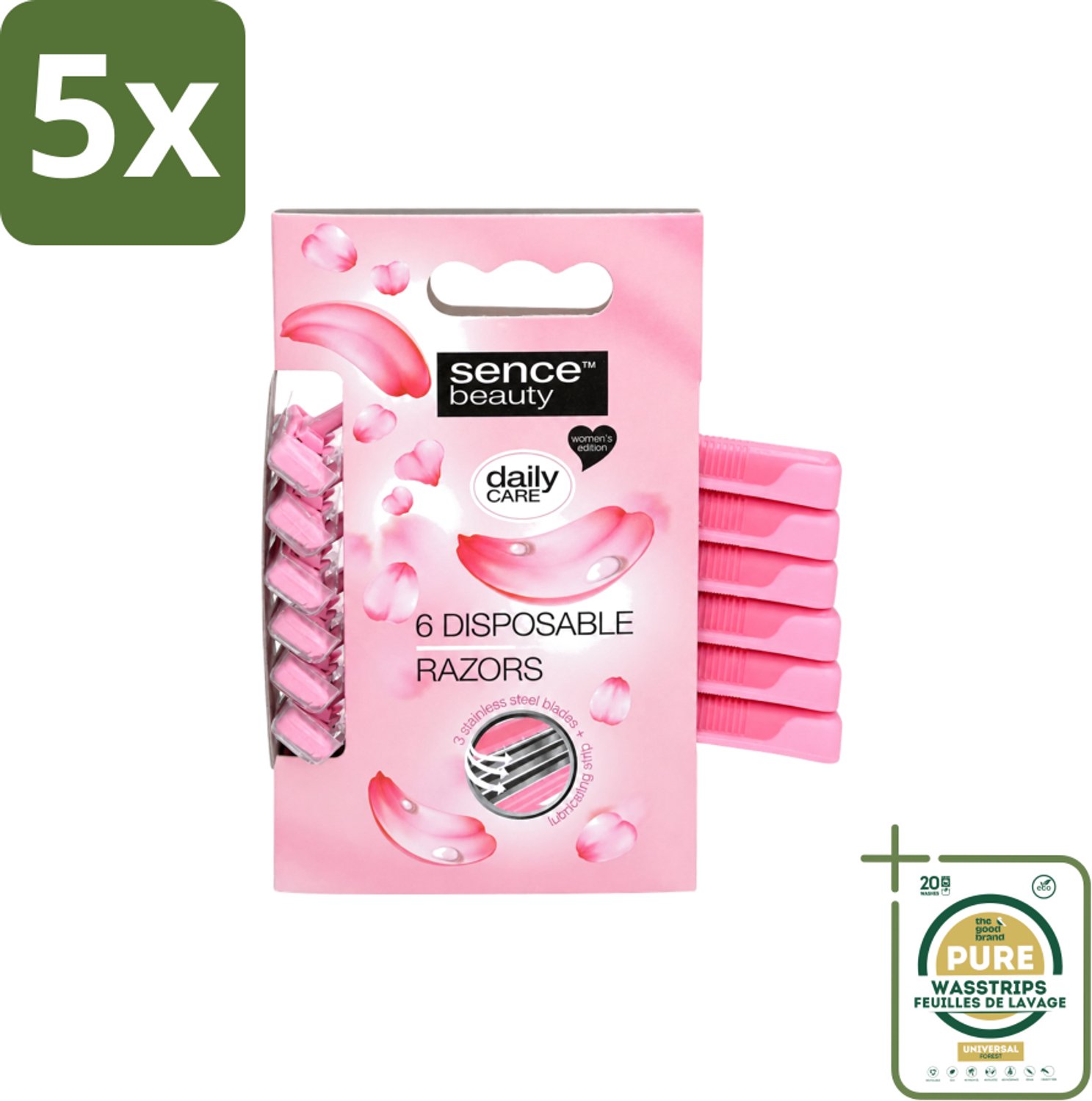 5 x Sence – Wegwerpscheermes – Glad Scheren – Comfort Grip – 6 Wegwerpscheermes - Wasstrips - Scheermes - Wegwerpscheermes - Bikini Lijn - Benen Scheren - Oksels Scheren