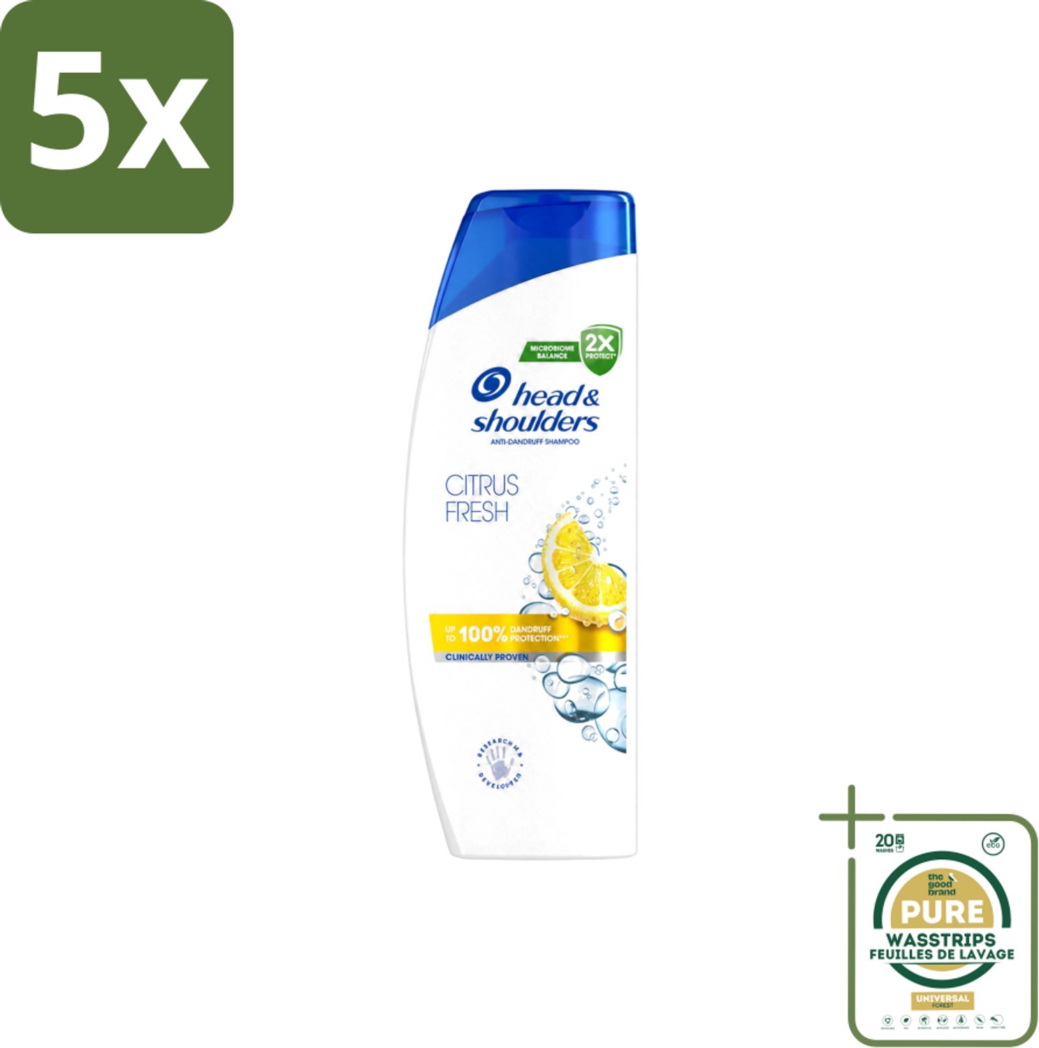 5 x Head & Shoulders - Shampoo - Citrus Fresh - 250ml - Wasstrips - Roosvrij Haar - Anti-roos Shampoo - Citrusgeur - Vet Haar - Fris Haar