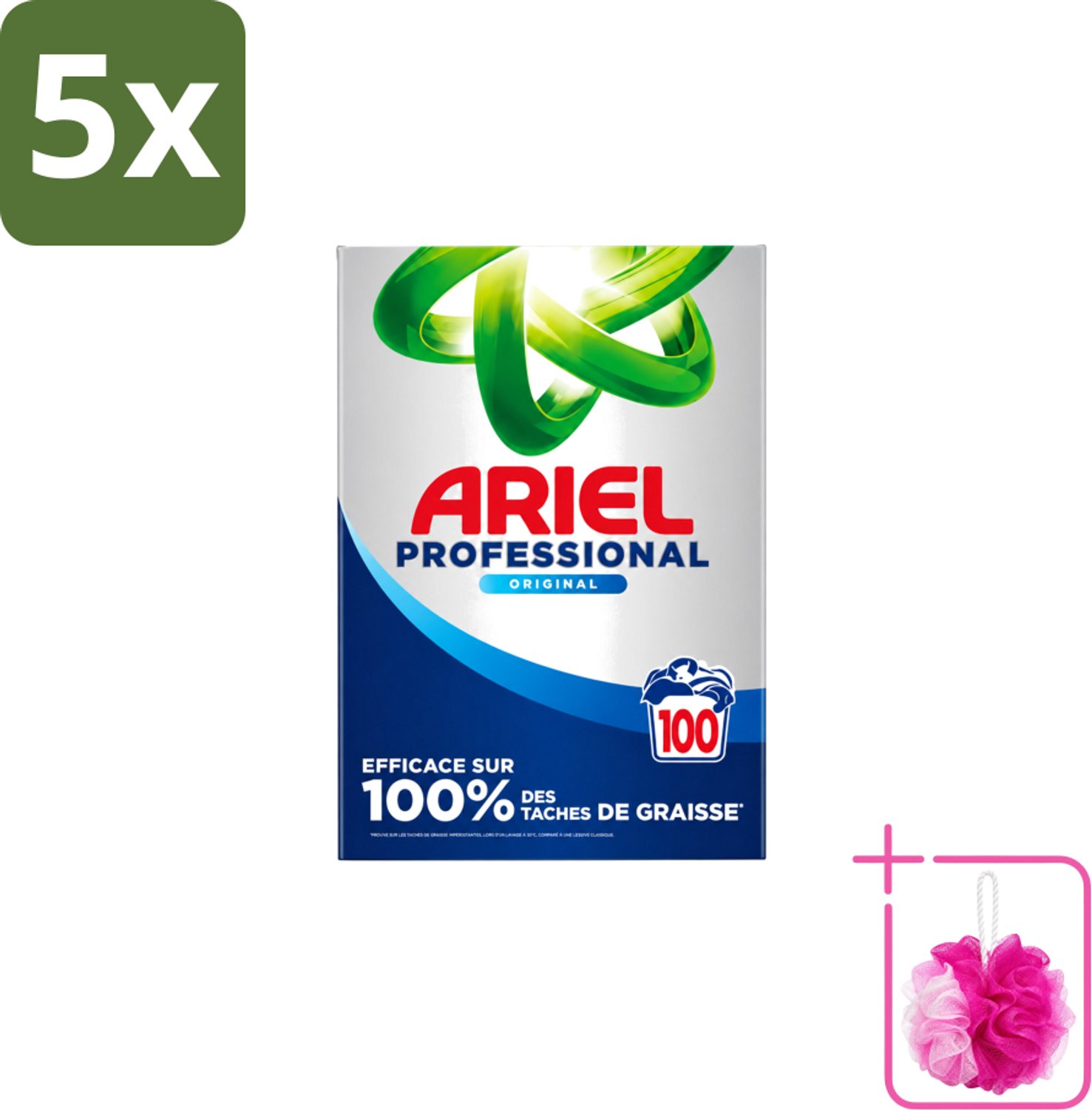 5 x Ariel – Waspoeder – Professional Regular – 100 wasbeurten - 5,5 kg - Bulkverpakking - Waspoeder - Douchemop - Wasmiddel
