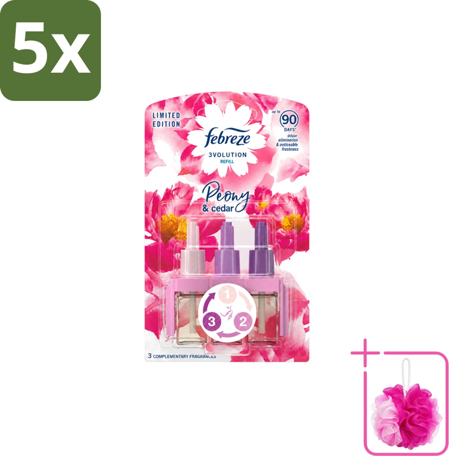5 x Ambi Pur – Luchtverfrisser – 3Volution Peony & Cedar – Langdurig - Bulkverpakking - Luchtverfrisser - Douchemop - Elektrische luchtverfrisser