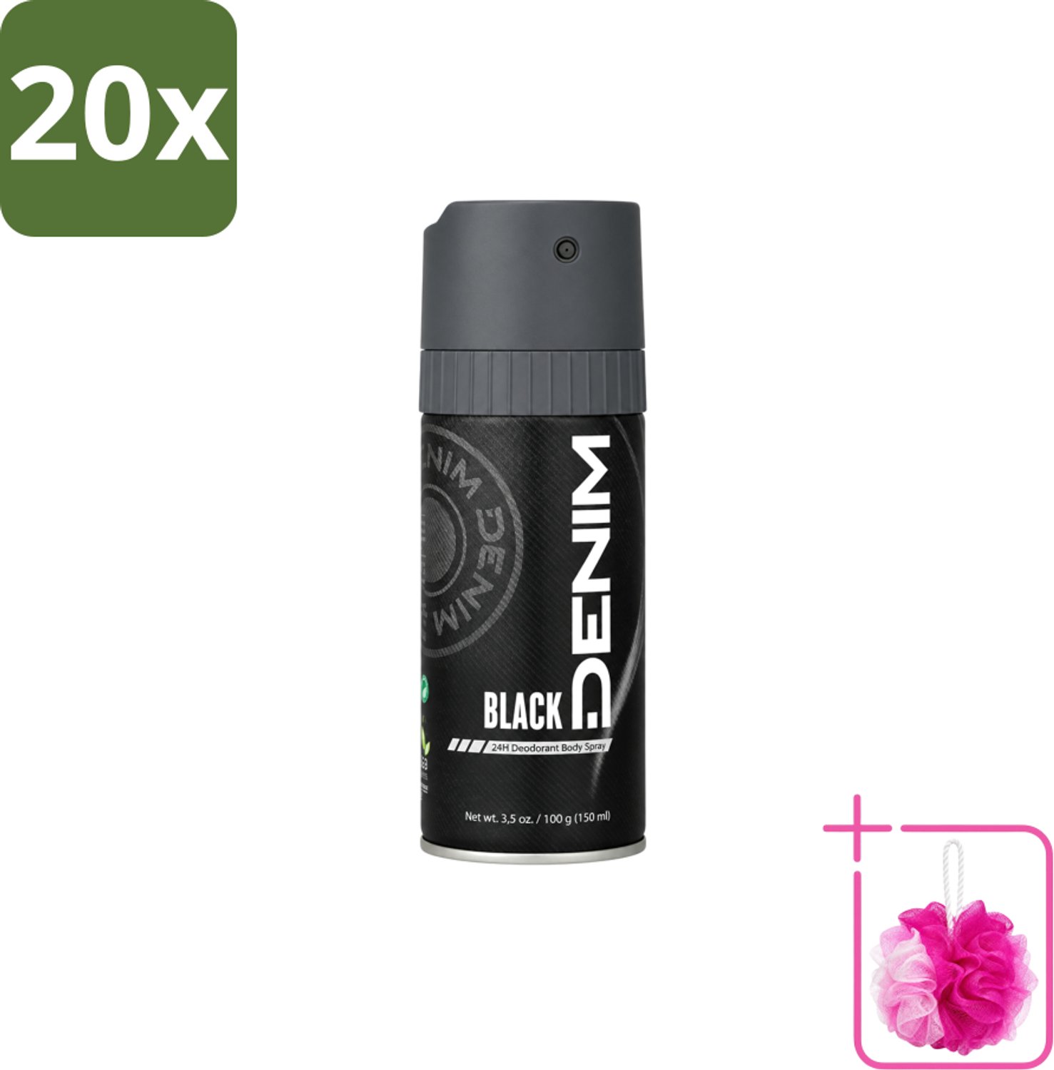 20 x Denim - Deodorant Aerosol - Black Geur - Voor Mannen - 150 ml - Bulkverpakking - Deodorant spray - Douchemop - Mannelijke geur