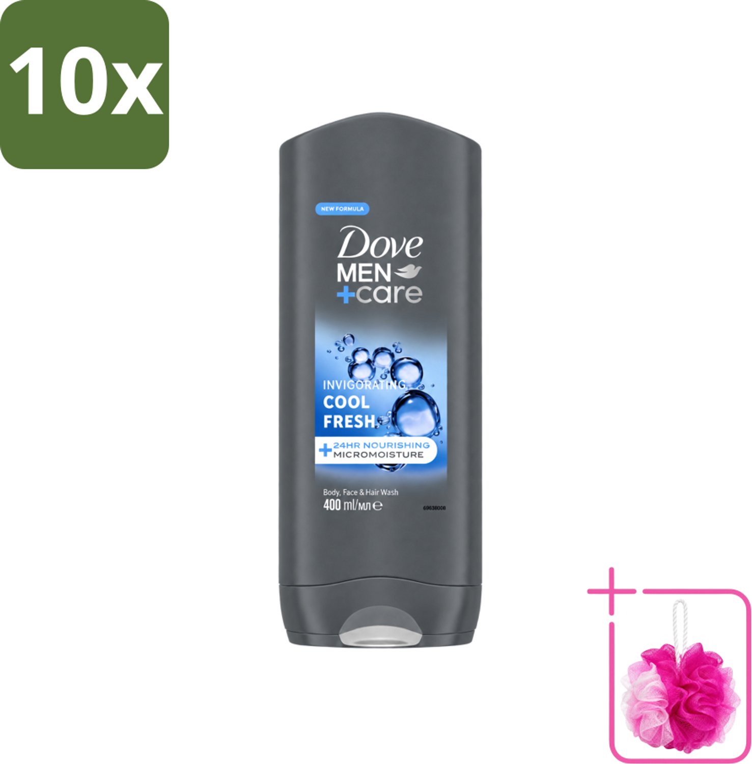 10 x Dove - Douchegel - Men+ Care Cool Fresh - Verfrissend en energiegevend - 400 ml - Bulkverpakking - Douchegel voor mannen - Douchemop - Verfrissende geur