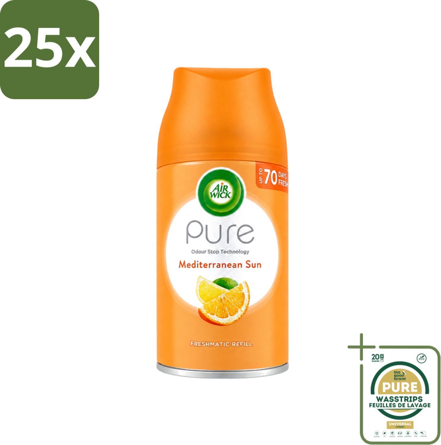 25 x Air Wick - Luchtverfrisser Navulling - Mediterrane Zon - Automatische Spray - 250 ml - Wasstrips - Luchtverfrisser - Geur - Automatische Spray - Navulling - Zon