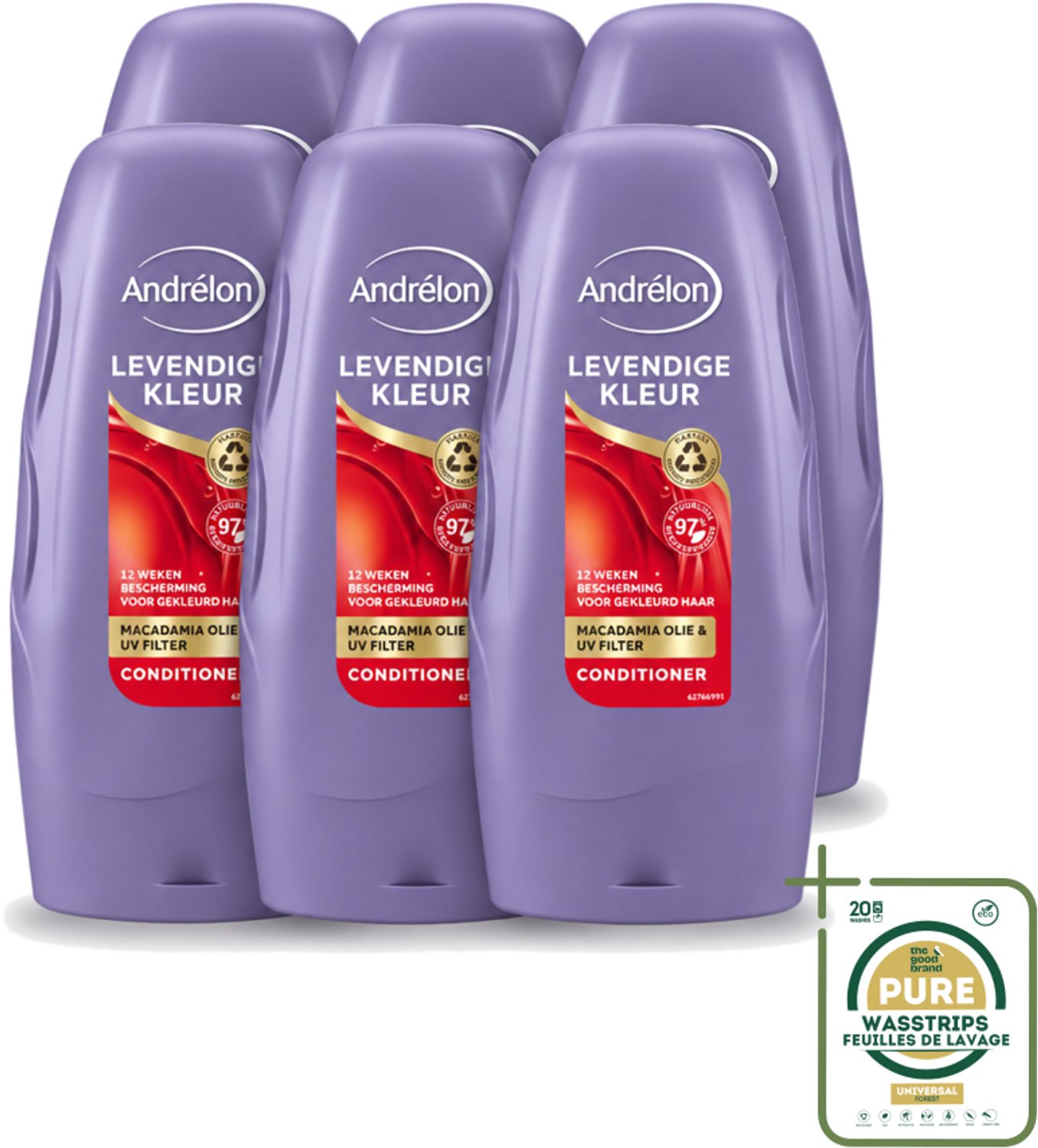 6 x Andrélon - Levendige Kleur - Conditioner - Kleurbehoud - 250 ml - Wasstrips - Gekleurd Haar - Kleurbehoud - Haar Verzorging - Haar Glans - Haar Voeding