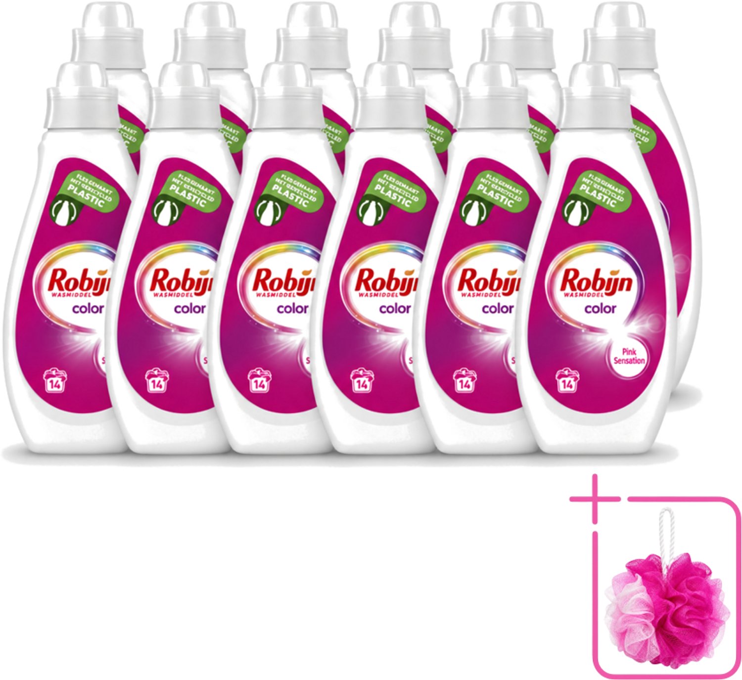 12 x Robijn - Color - Vloeibaar Wasmiddel - Pink Sensation - 14 Wasbeurten - 700 ml - Bulkverpakking - Kleurbehoud - Douchemop - Wasmiddel