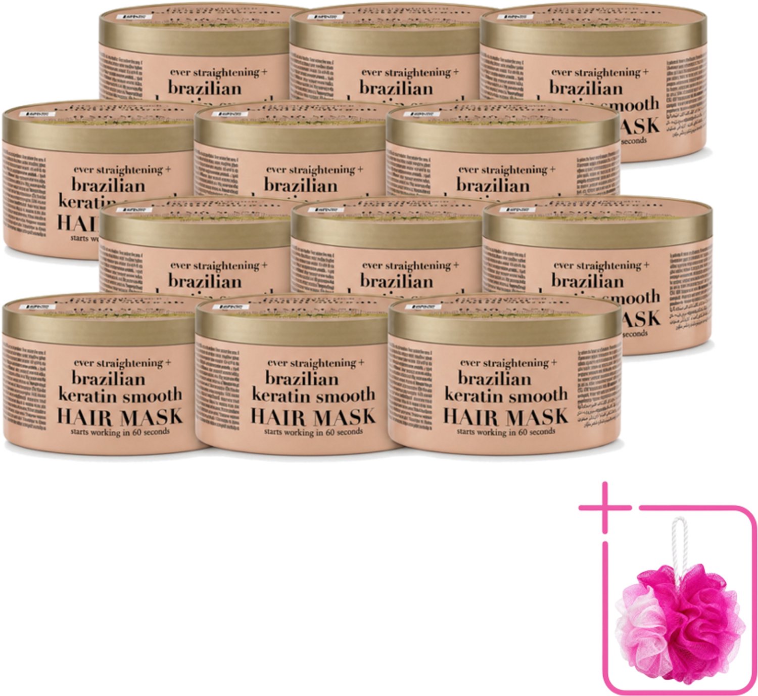 12 x OGX - Brazilian Keratin Smooth - Haarmasker - Herstel & Glans - Voor Zijdezacht Haar - 300 ml - Bulkverpakking - Haarherstel - Douchemop - Haarverzorging