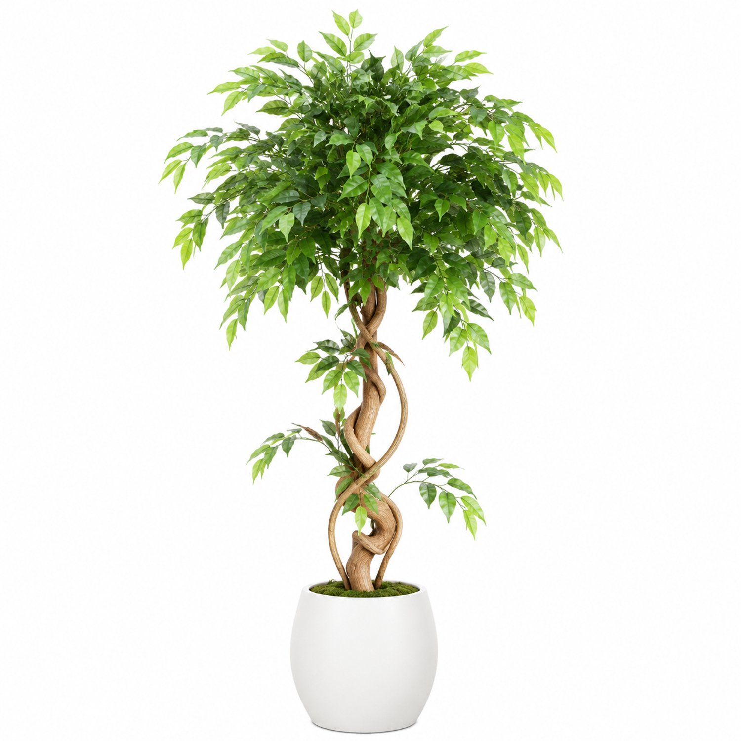 Jolien Kunstplant in pot- Kunstplanten voor binnen - kunstplanten - 122 cm - Boom met groene bladeren - gebogen stammen bruin/groen