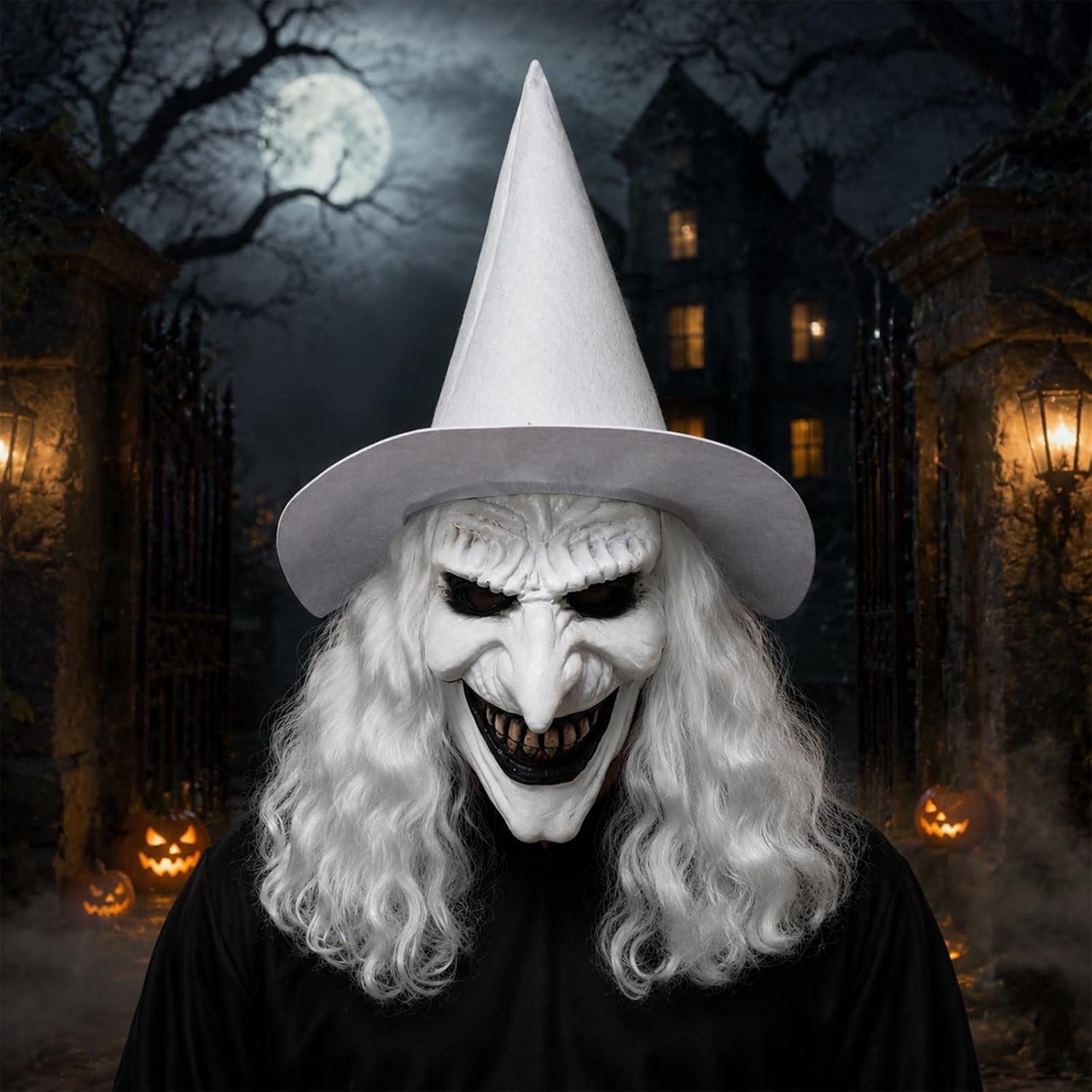 Halloween masker, heksenmasker met pruik
