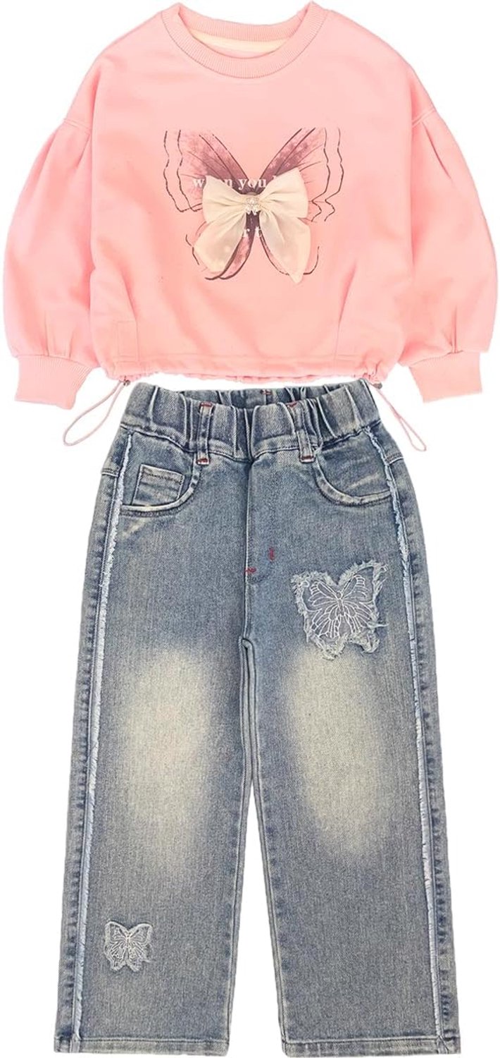 T-shirt en Pullover set met lange mouwen en jeans voor kinderen