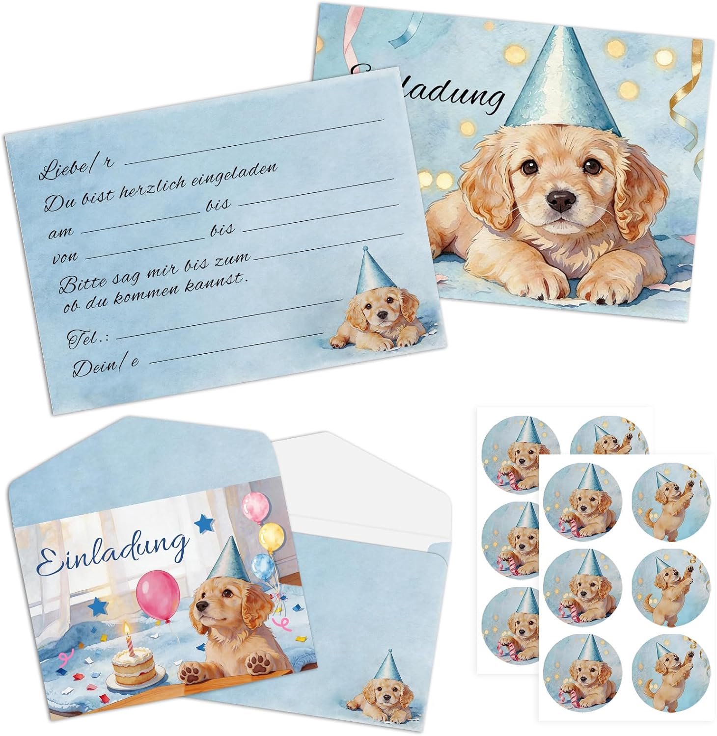 12 Uitnodigingskaarten Kinderfeestje Honden