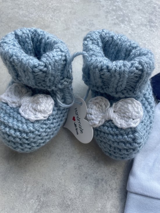 Maminobaby.nl - Baby Geschenkset jongens | Gehaakte babyslofjes | Muts |Kraamcadeau | Babyshower — afbeelding 2