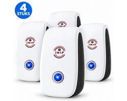 ZnaP® Pest Repeller 4 Stuks - Ultrasone Muizenverjager Standaard - Ultrasonische Ongedierte Bestrijder - Muizen Bestrijden - Insectenverjager - Ultrasone Verjagers - Wit - 100% Veilig