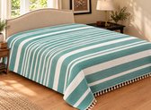 Bedsprei - groen/wit getreept - dunne sprei - Zomer laken - 220x210 cm