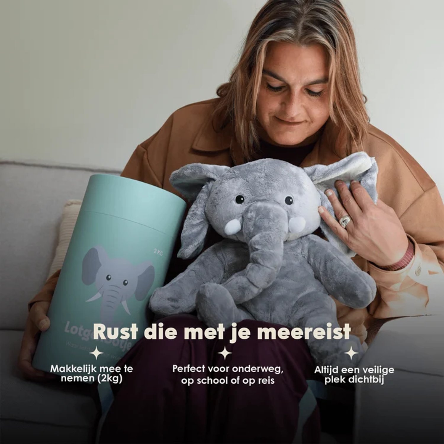 Lotgenootje Verzwaringsknuffel Olifant - 45cm/2kg - Verzwaarde Knuffel - Weighted Stuffed Animal - Voor kinderen & volwassenen - Sensorisch Speelgoed - Zware Knuffel Anxiety - Plushie — afbeelding 8